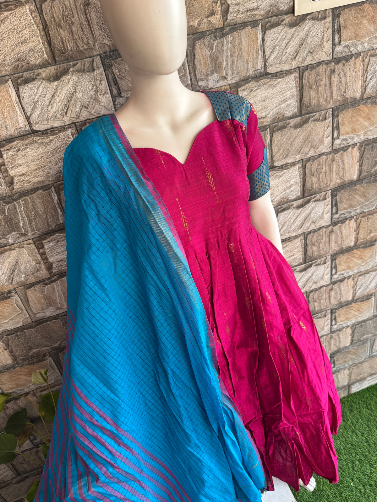 Diwali series Maternity raw silk maxi- with Cotton Dupatta