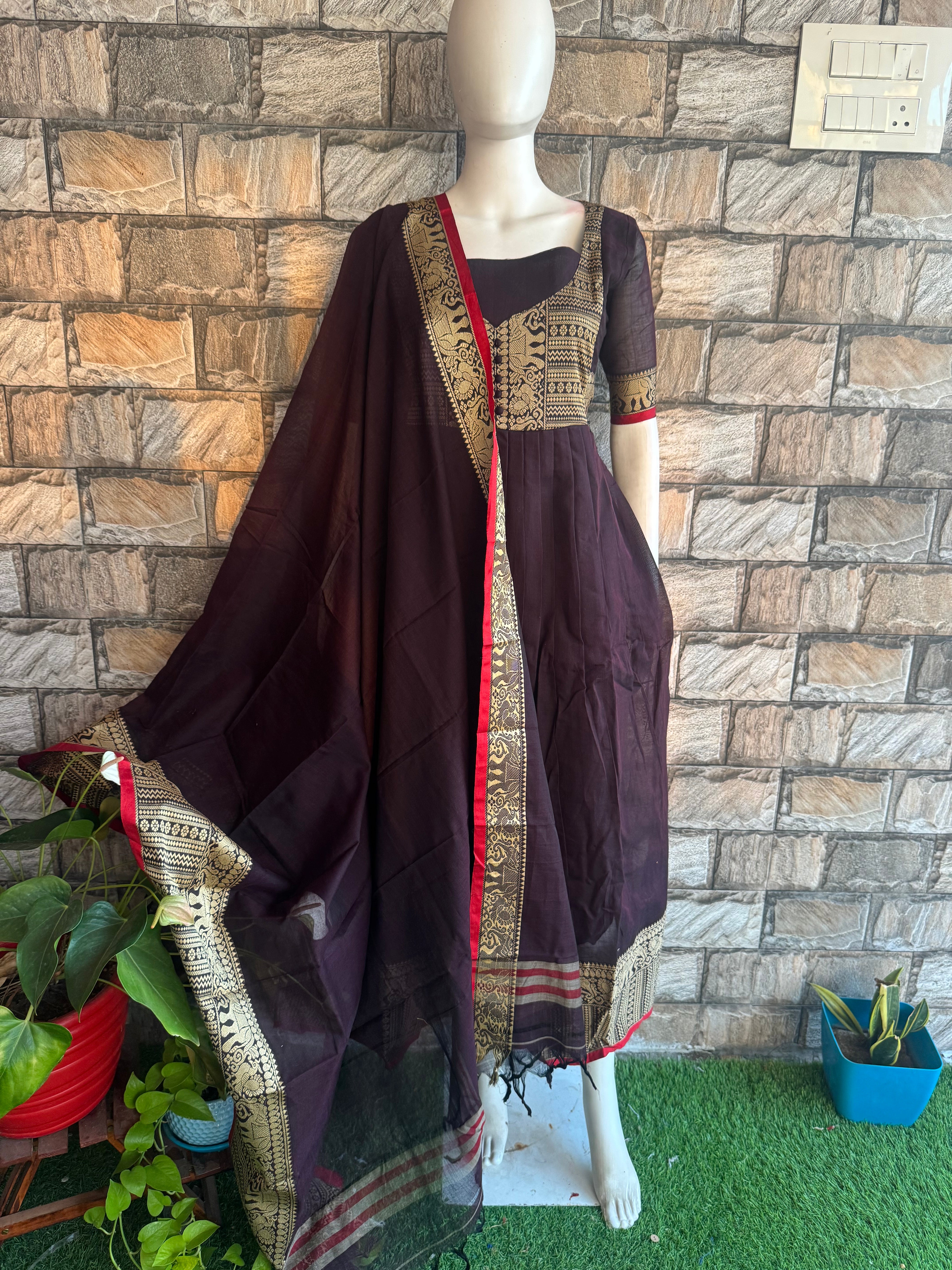 Narayanpet Maternity maxi without dupatta one L size available Coffee Brown