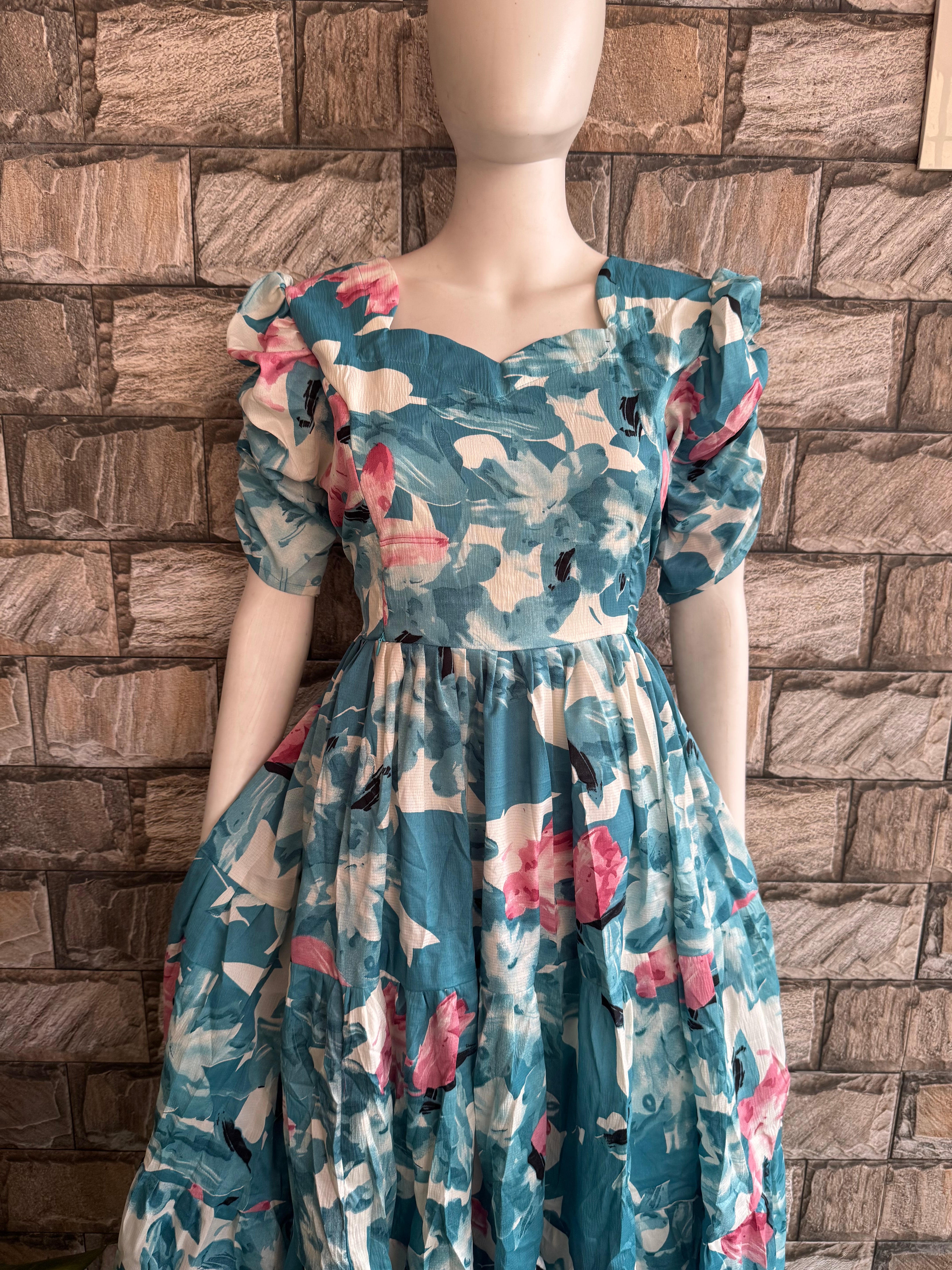 Teal blue delta Crepe maternity maxi