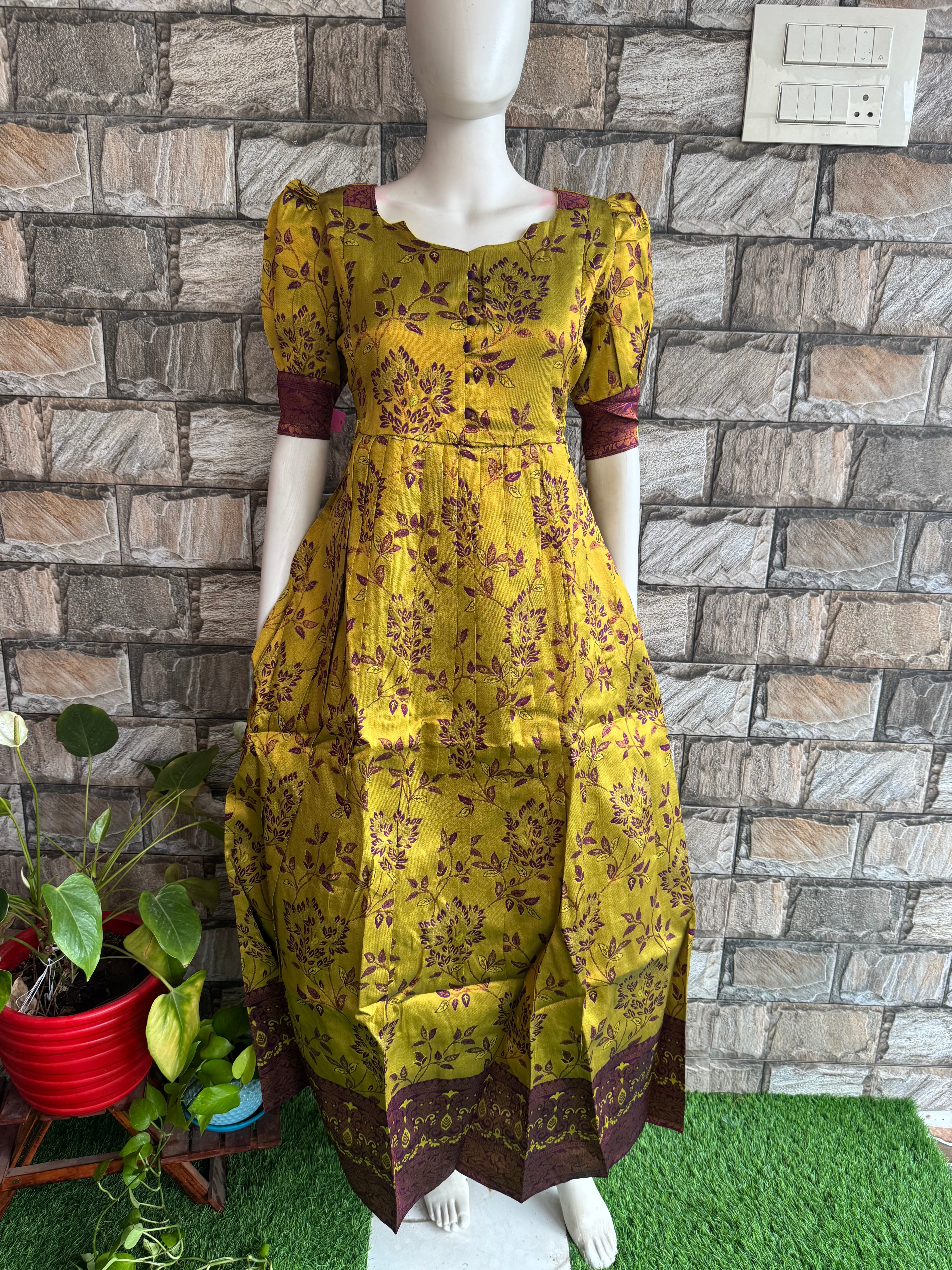 Festive wear Maternity Banarasi silk maxi Florescent