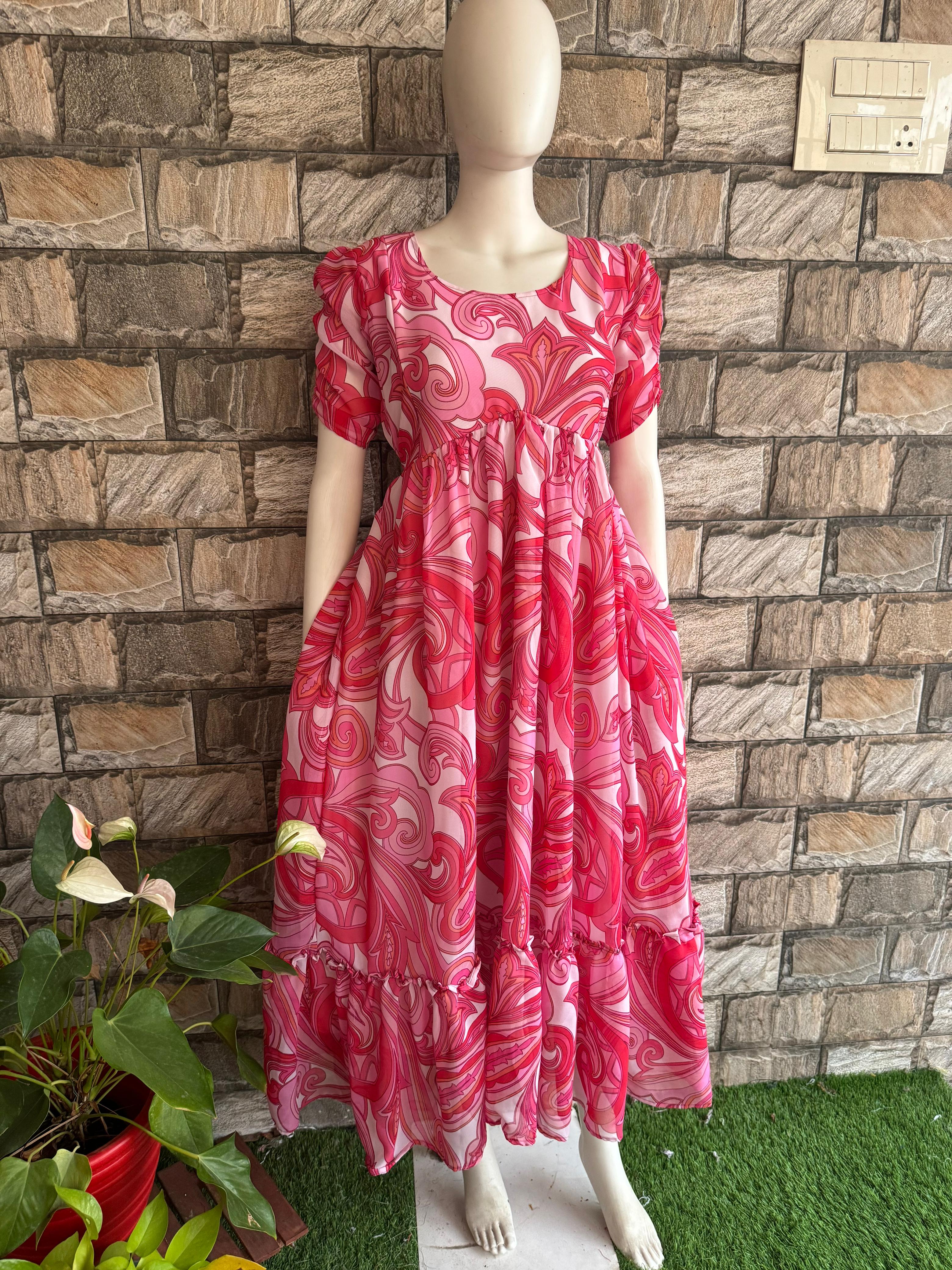 Kalamkari Pink Georgette Maxi  CF142