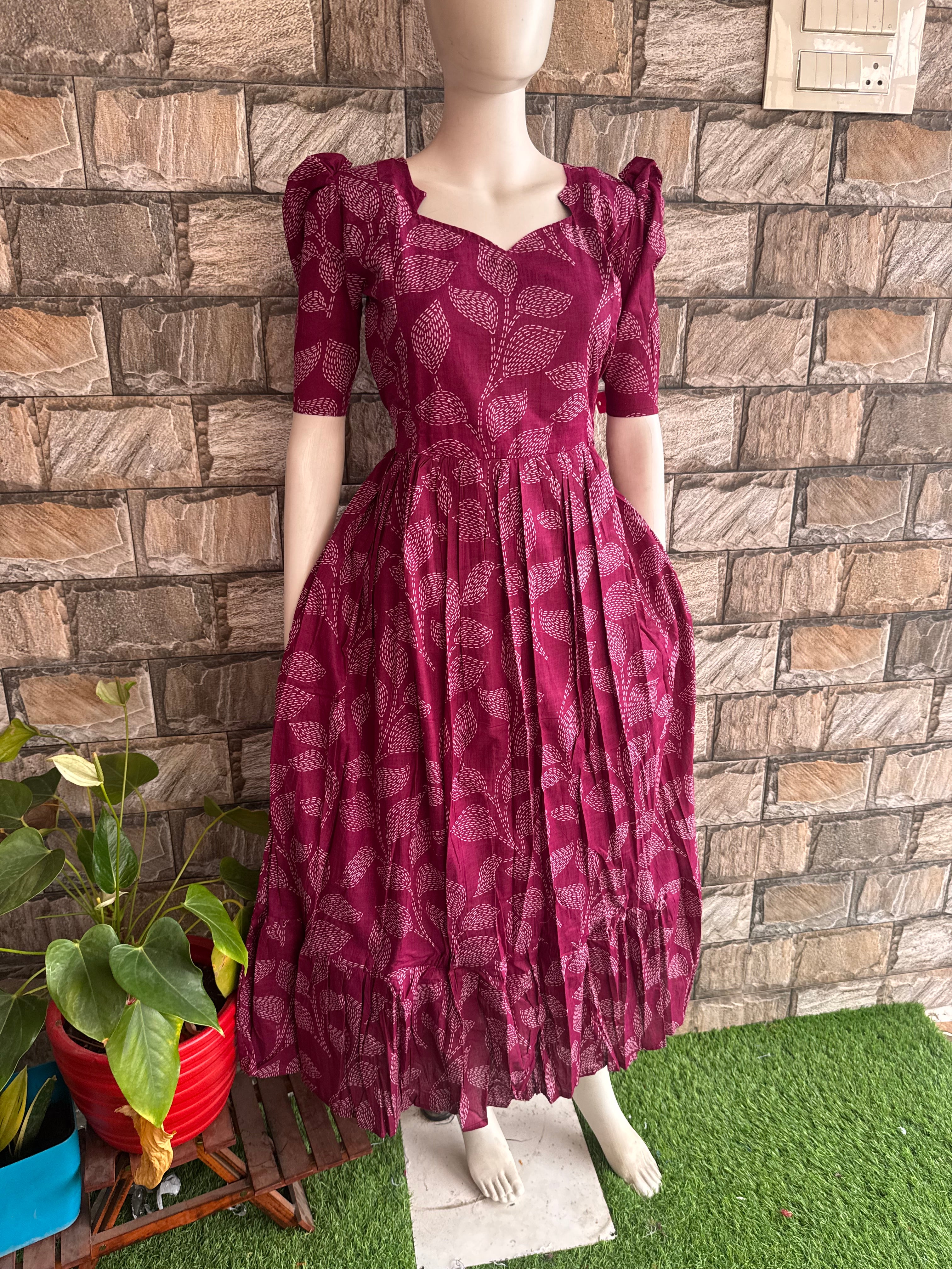 Pure soft cotton Maternity maxi  - Maroon Leaf