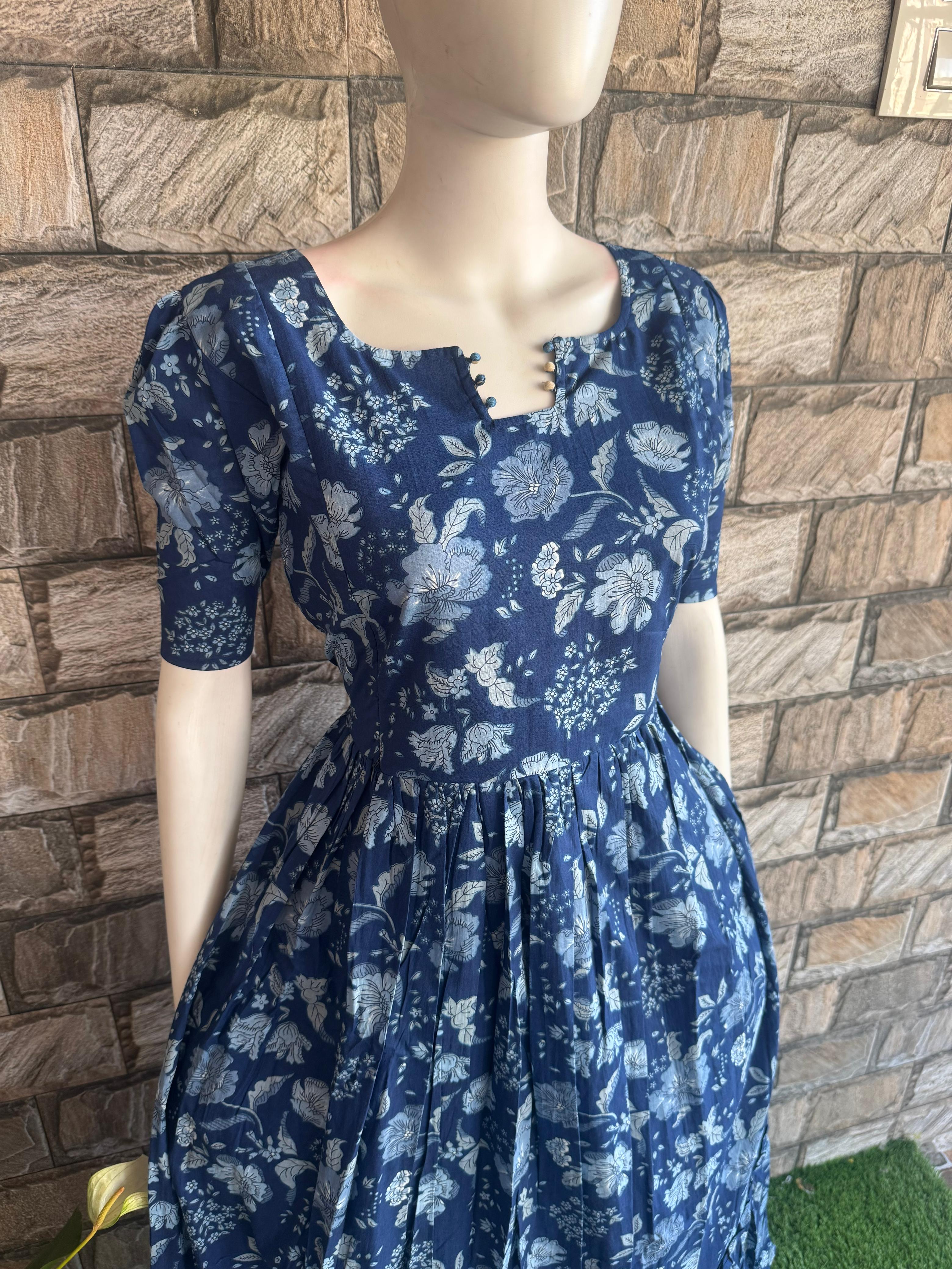 Navy Blue Floral Cotton Maxi CF123