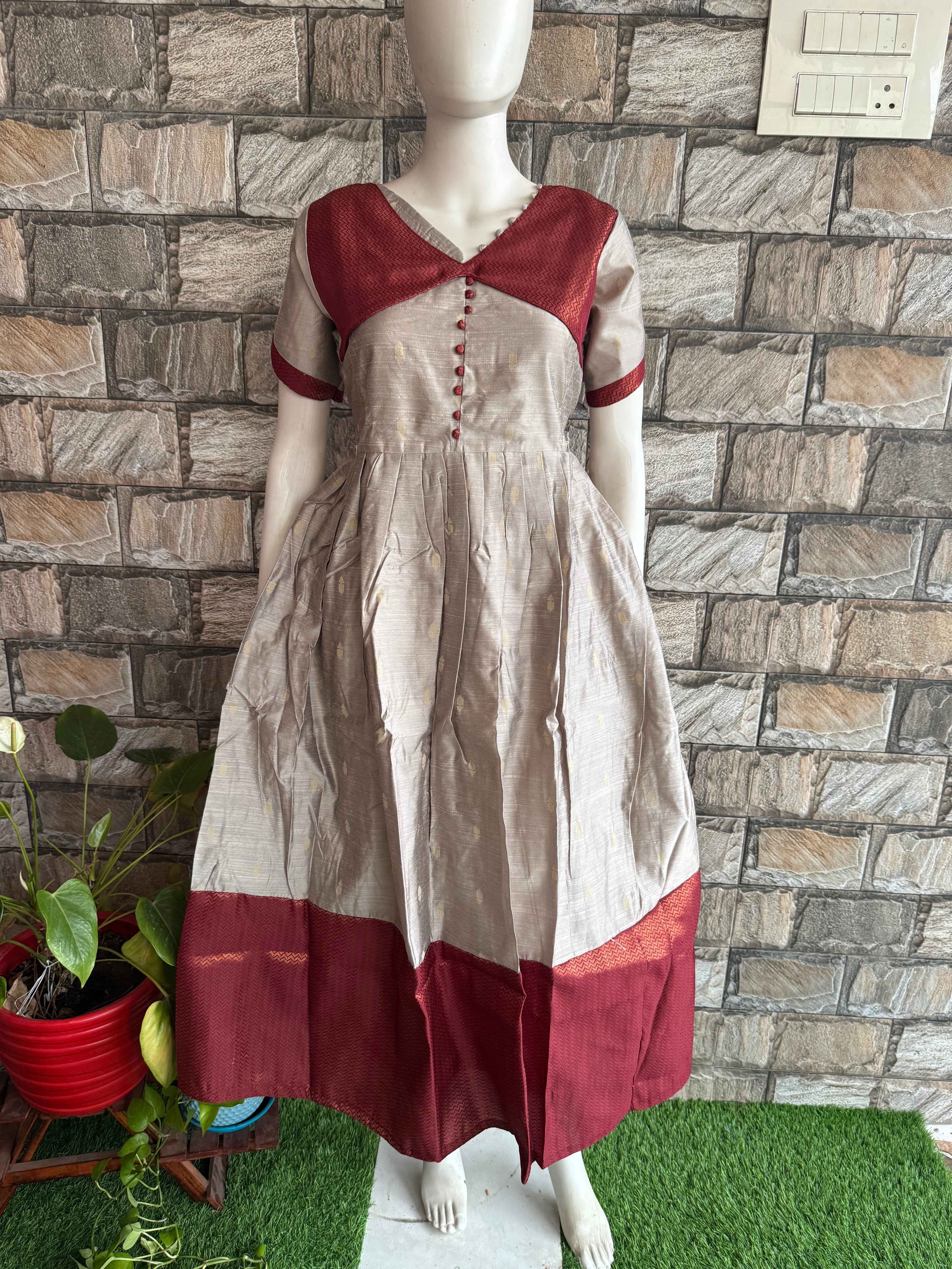 Festive wear Maternity raw silk maxi SILVER lady