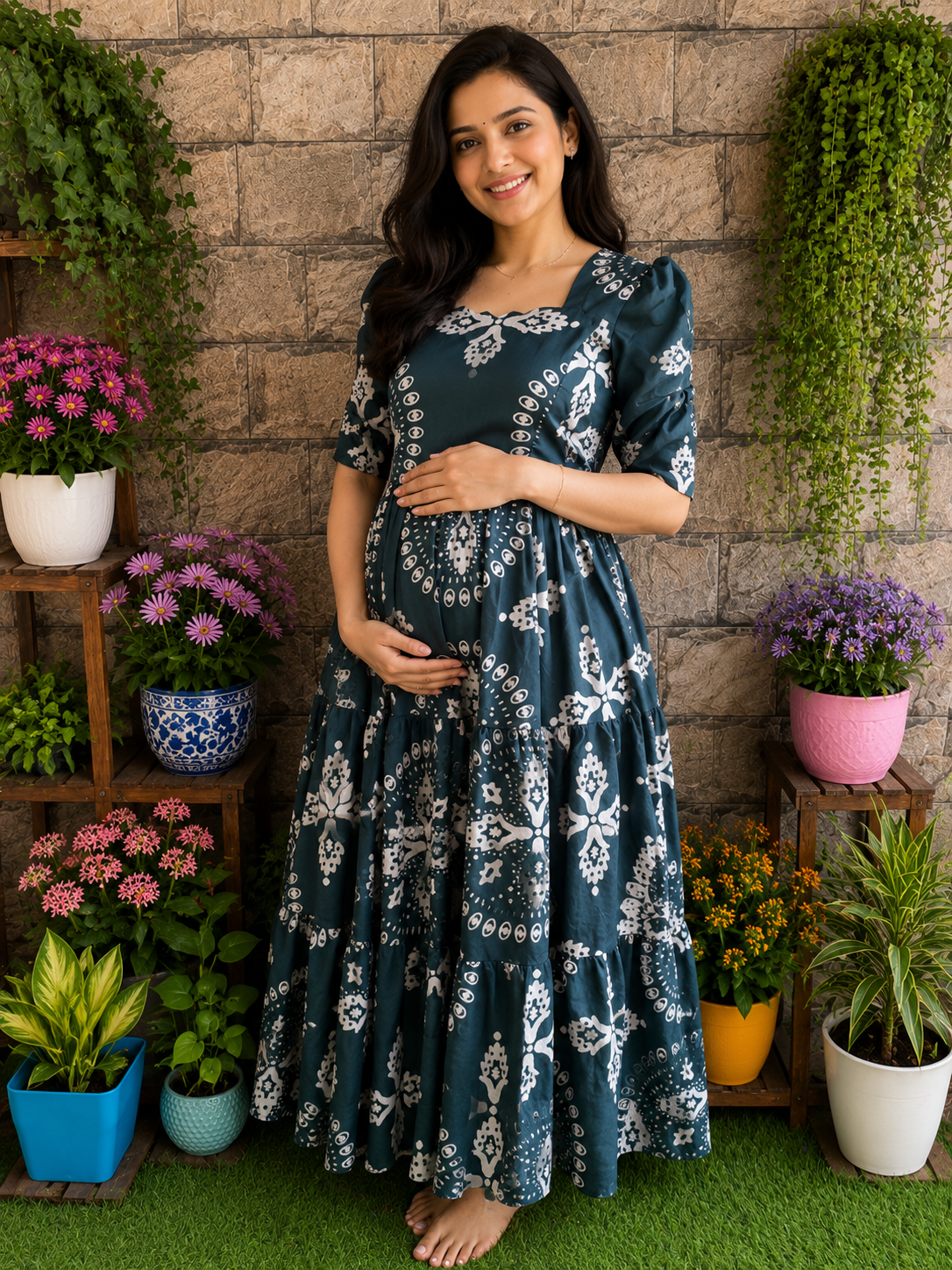 Delta Maternity maxi Teal Mix Grey