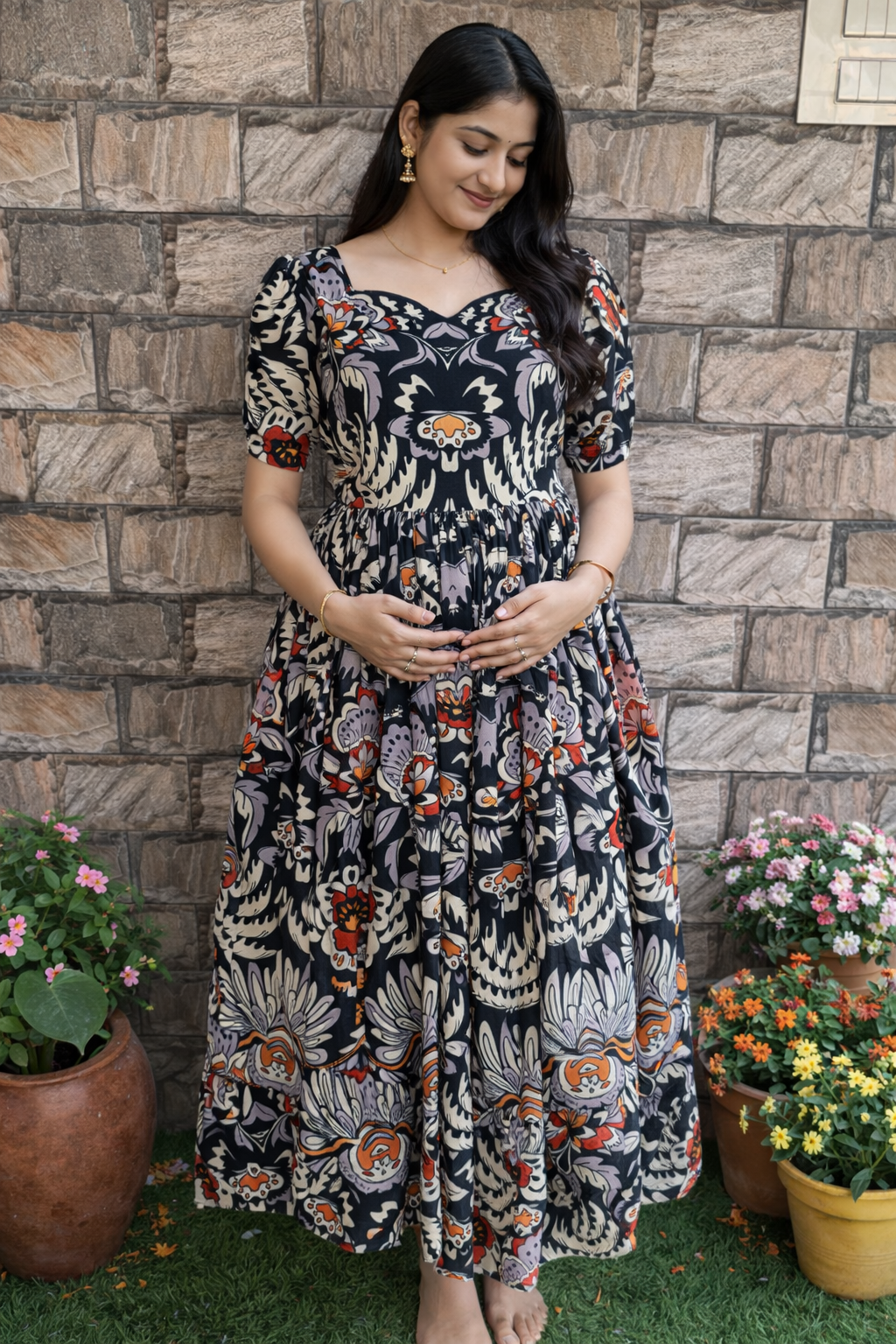 Black Kalamkari maternity Maxi
