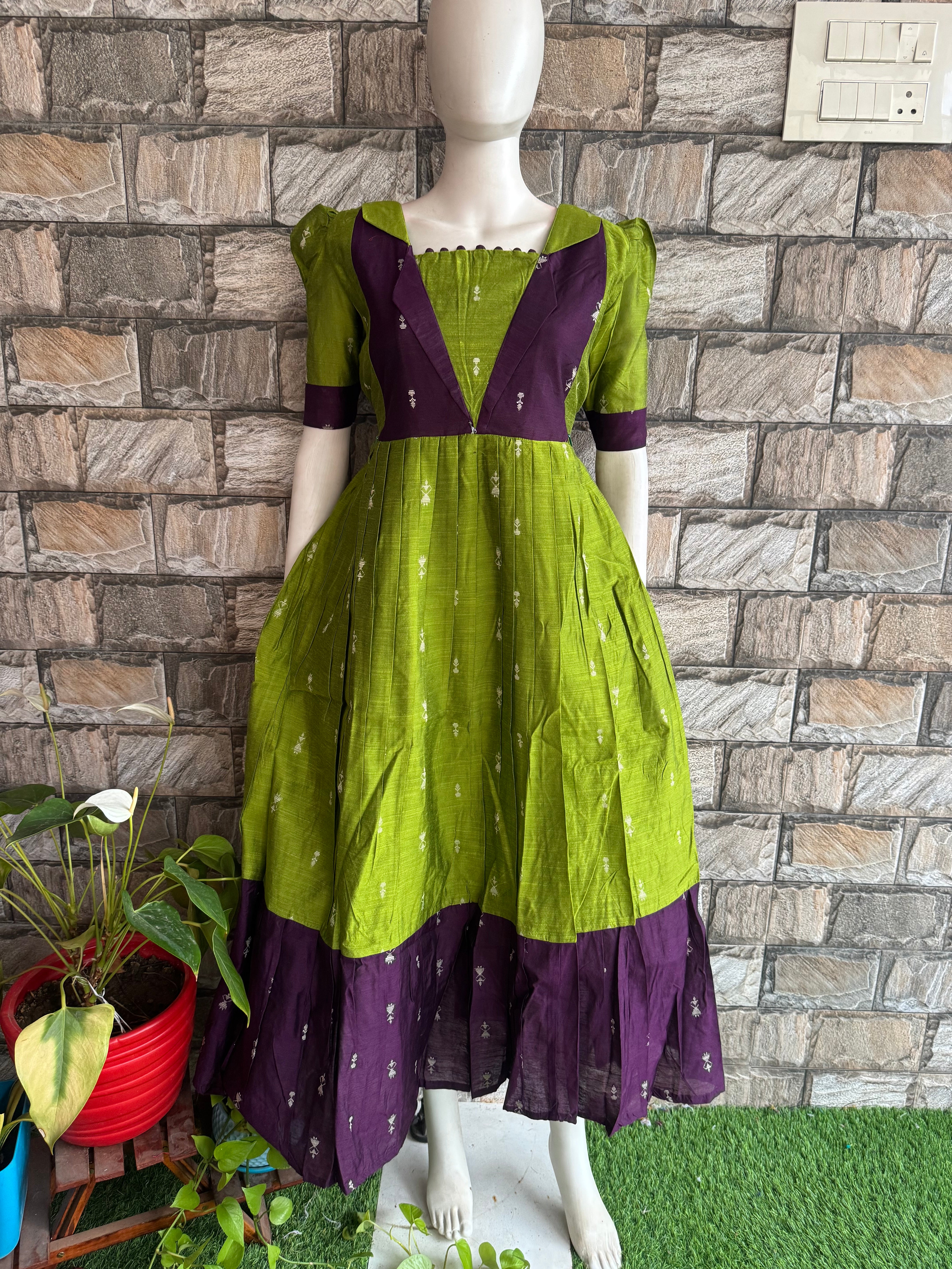 Festive wear Maternity raw silk maxi Olive green
