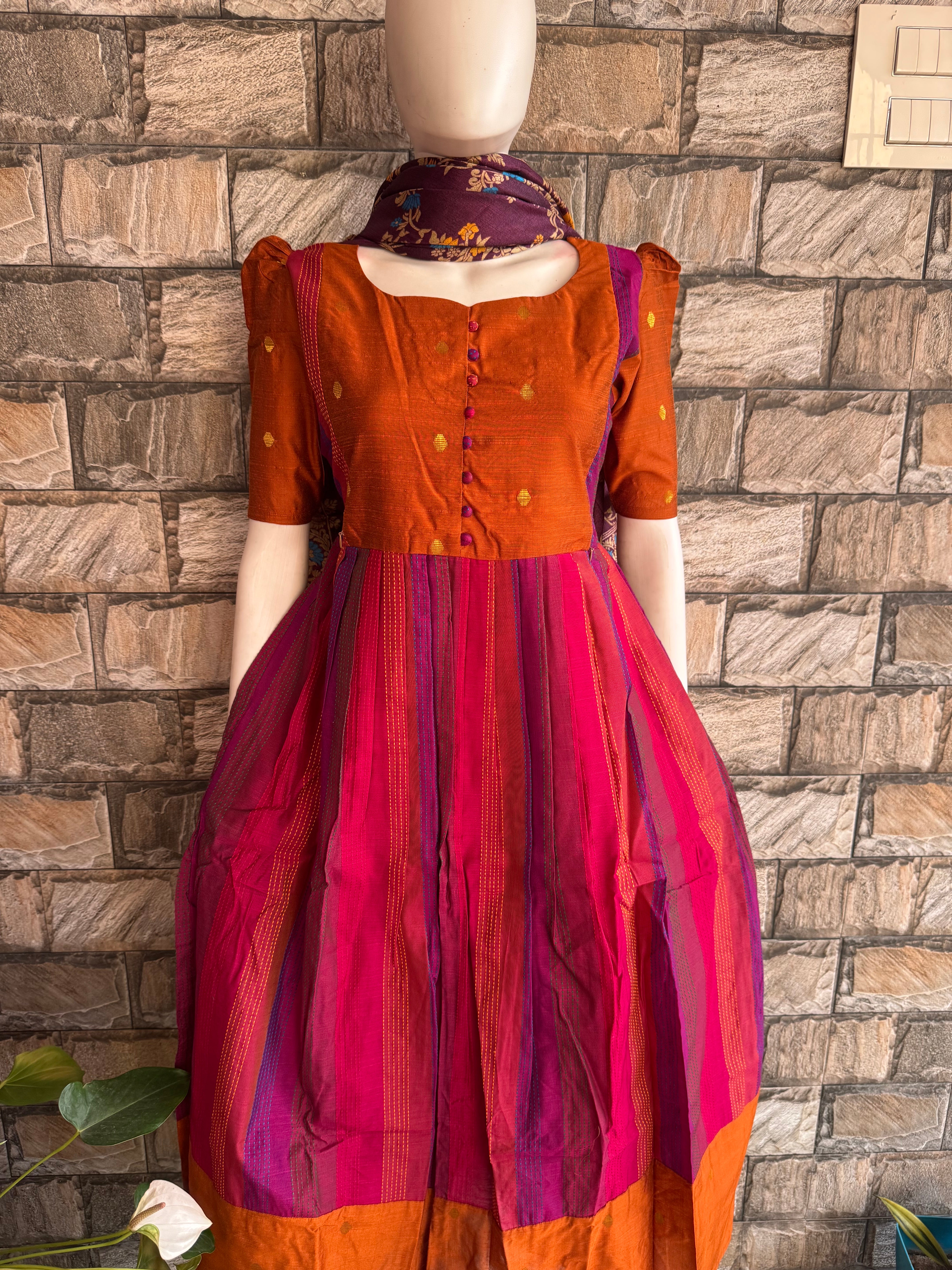 Multi colour Rawsilk Maternity maxi