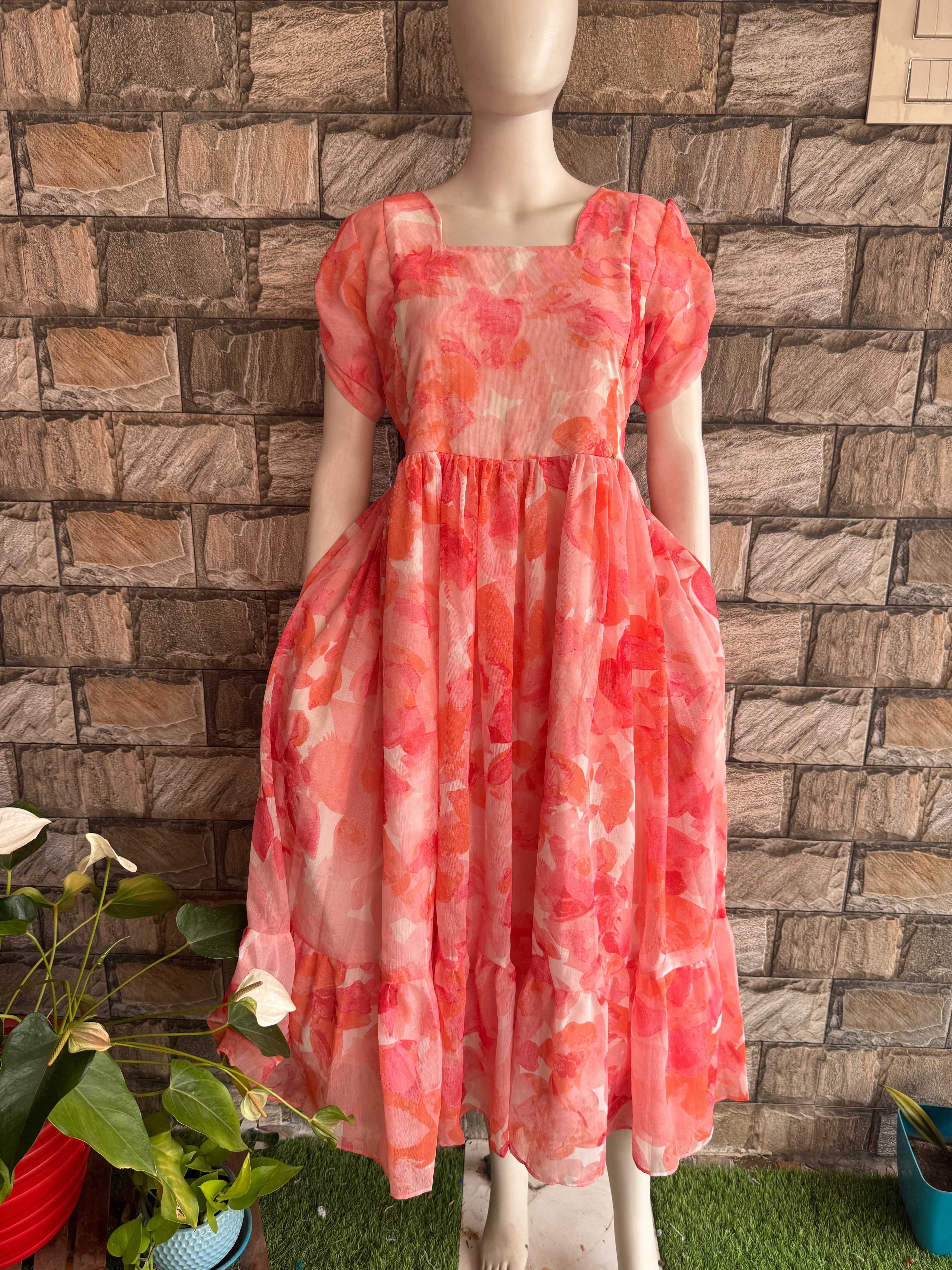 Peach Georgette Materinity & Feeding Maxi
