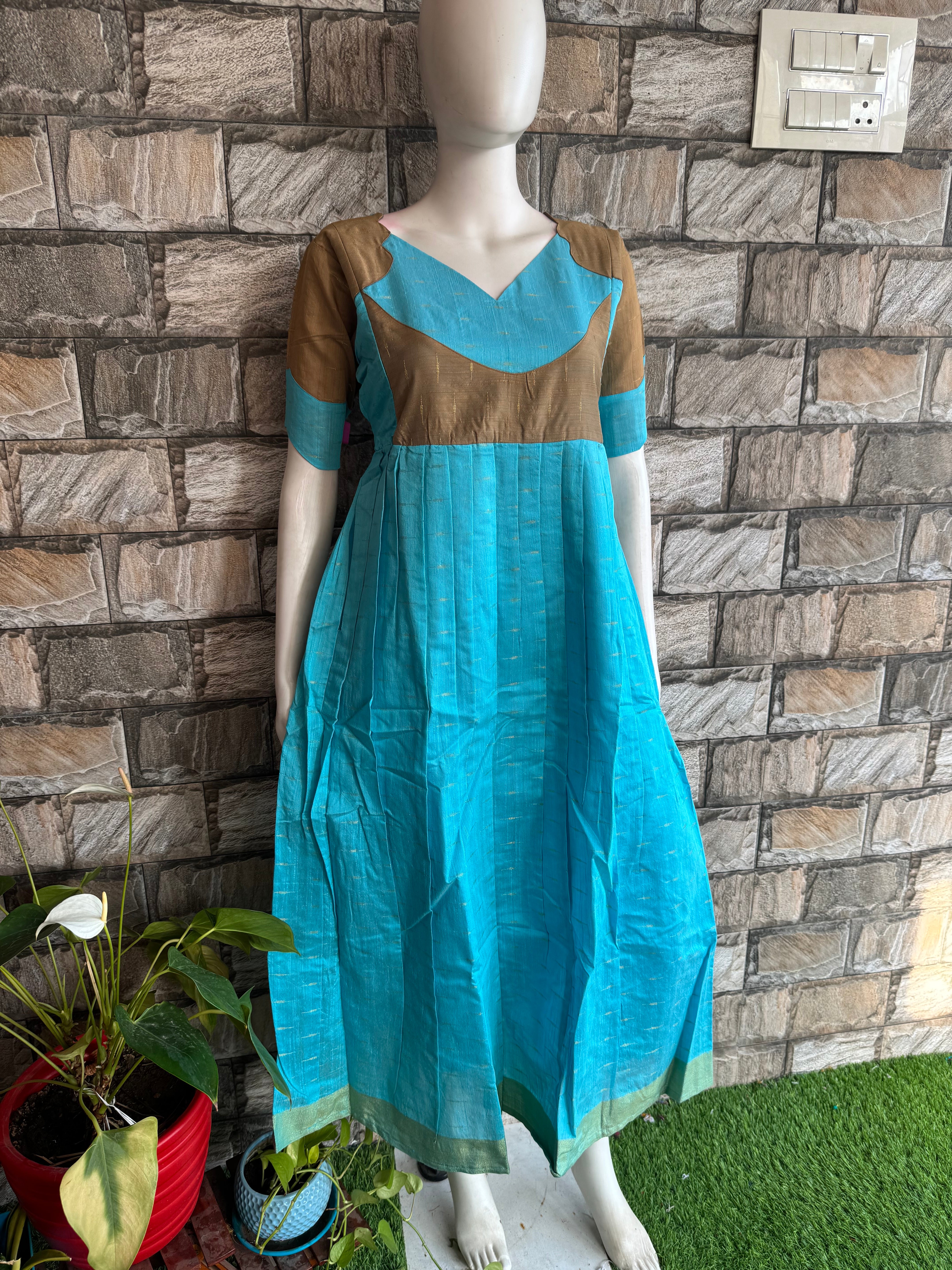 Festive wear Maternity raw silk maxi Sky Blue Budget launch
