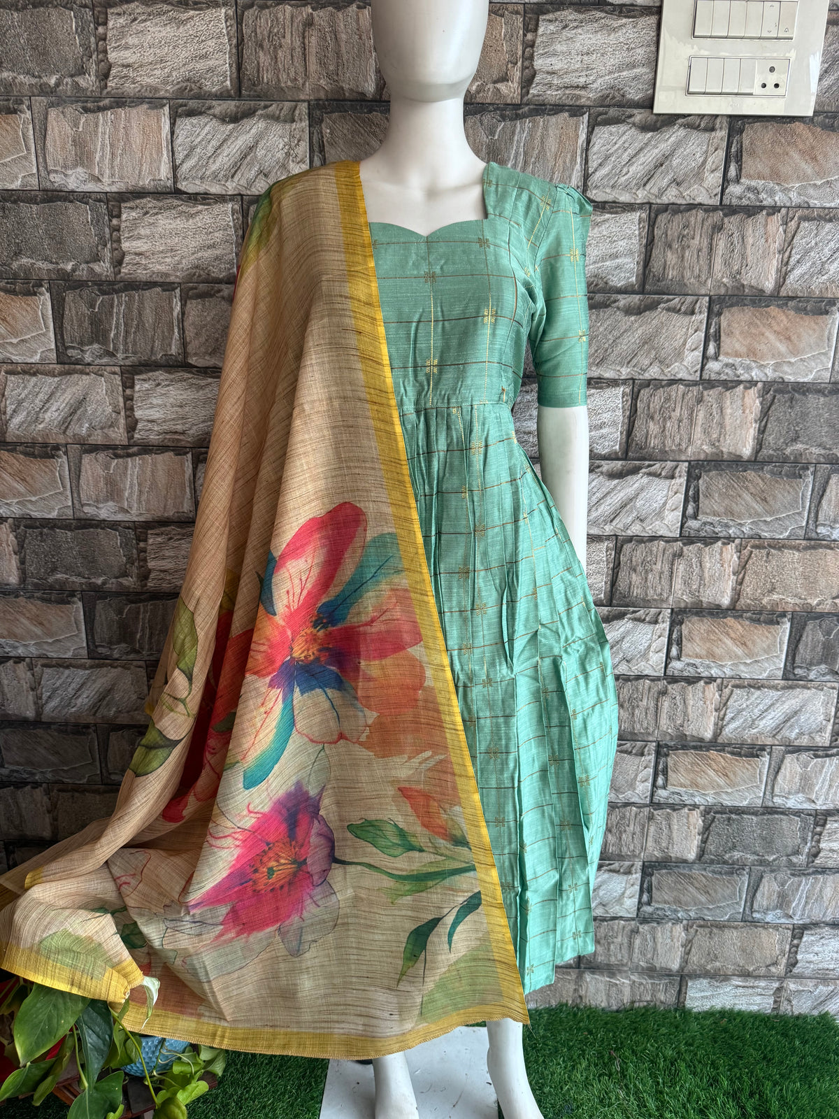 Raw silk Maternity Feeding maxi Budget launch Including dupatta