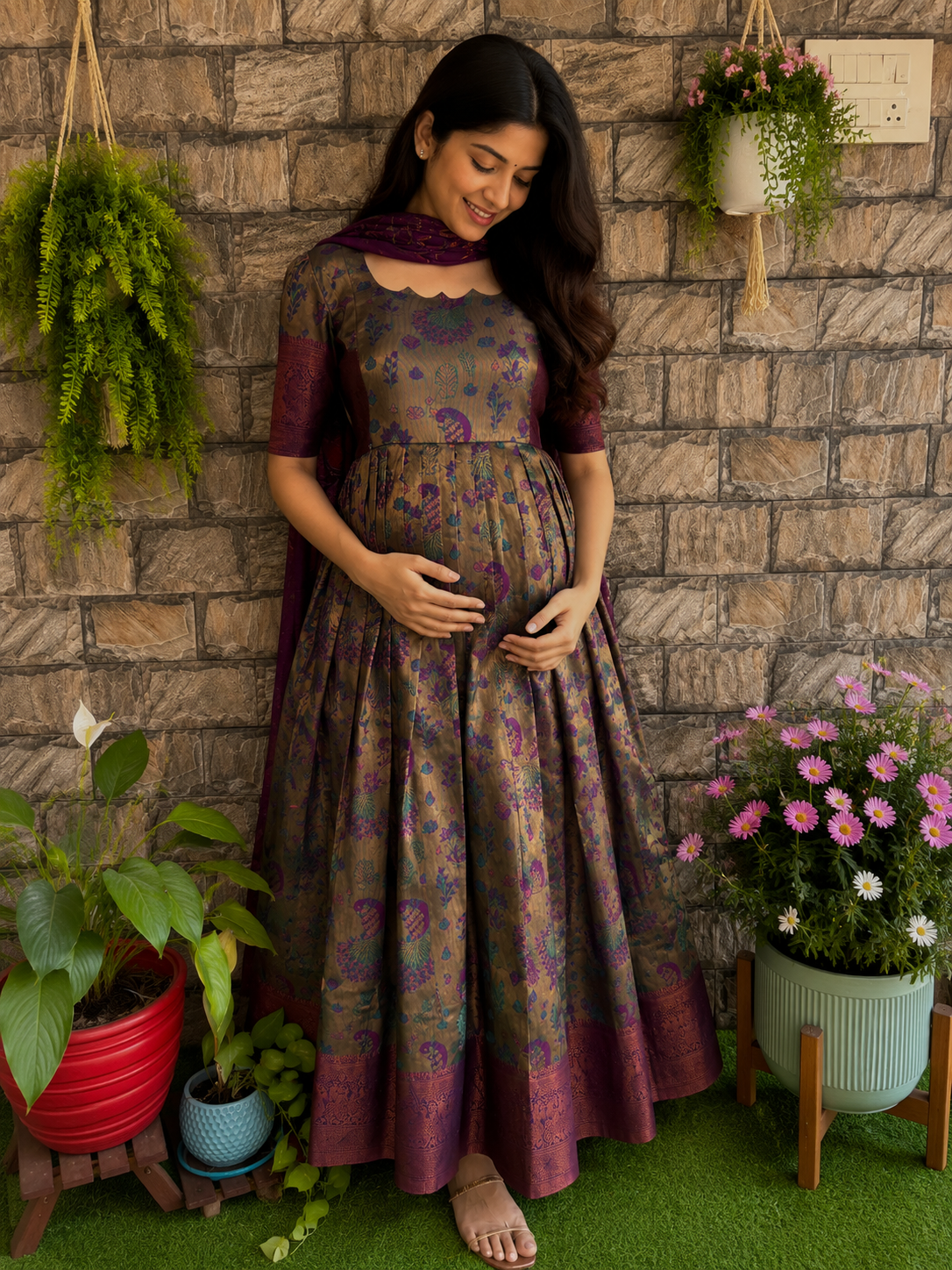 Festive wear Maternity Banarasi silk maxi