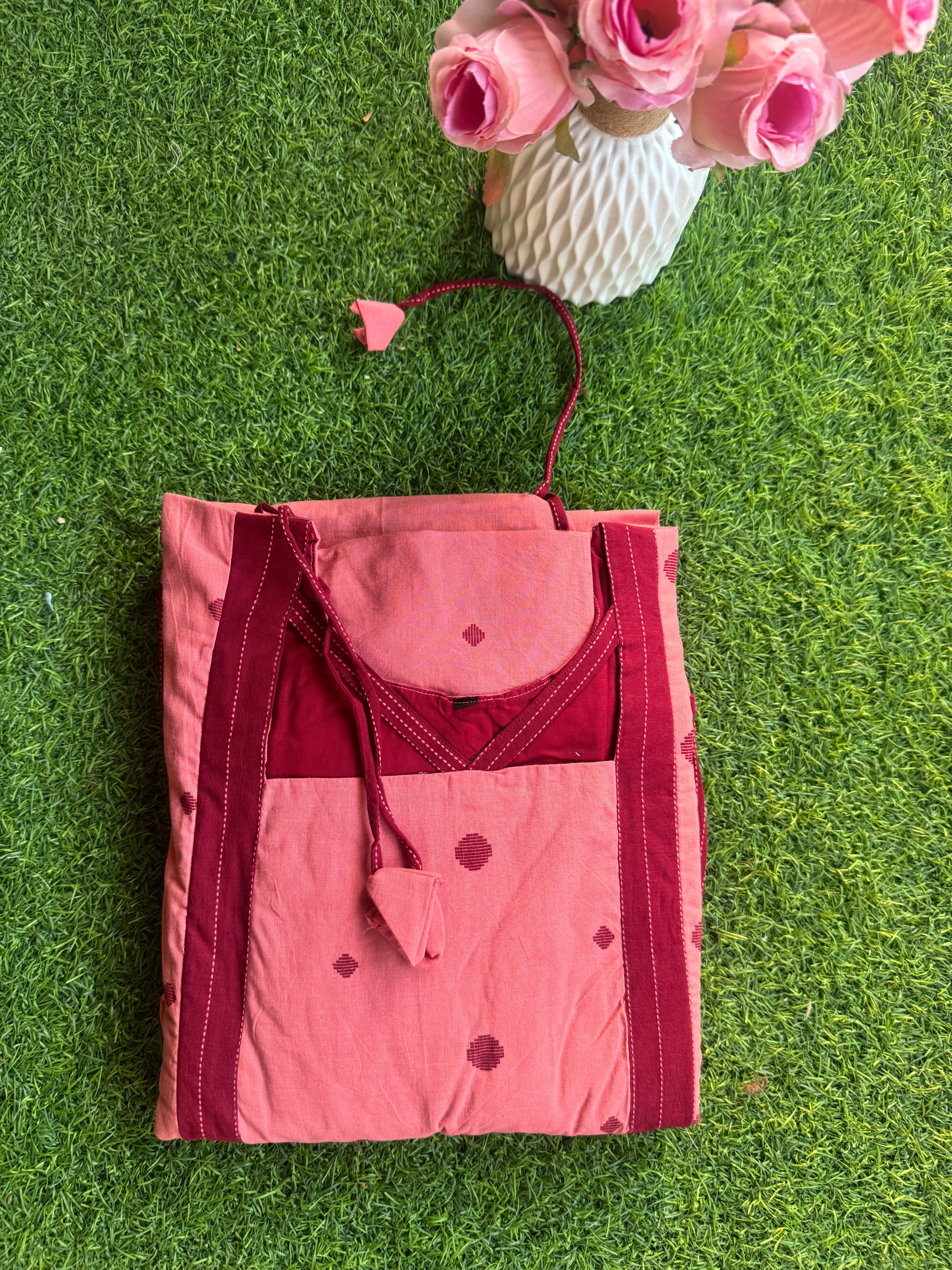 Maroon Peach Handloom cotton maxi