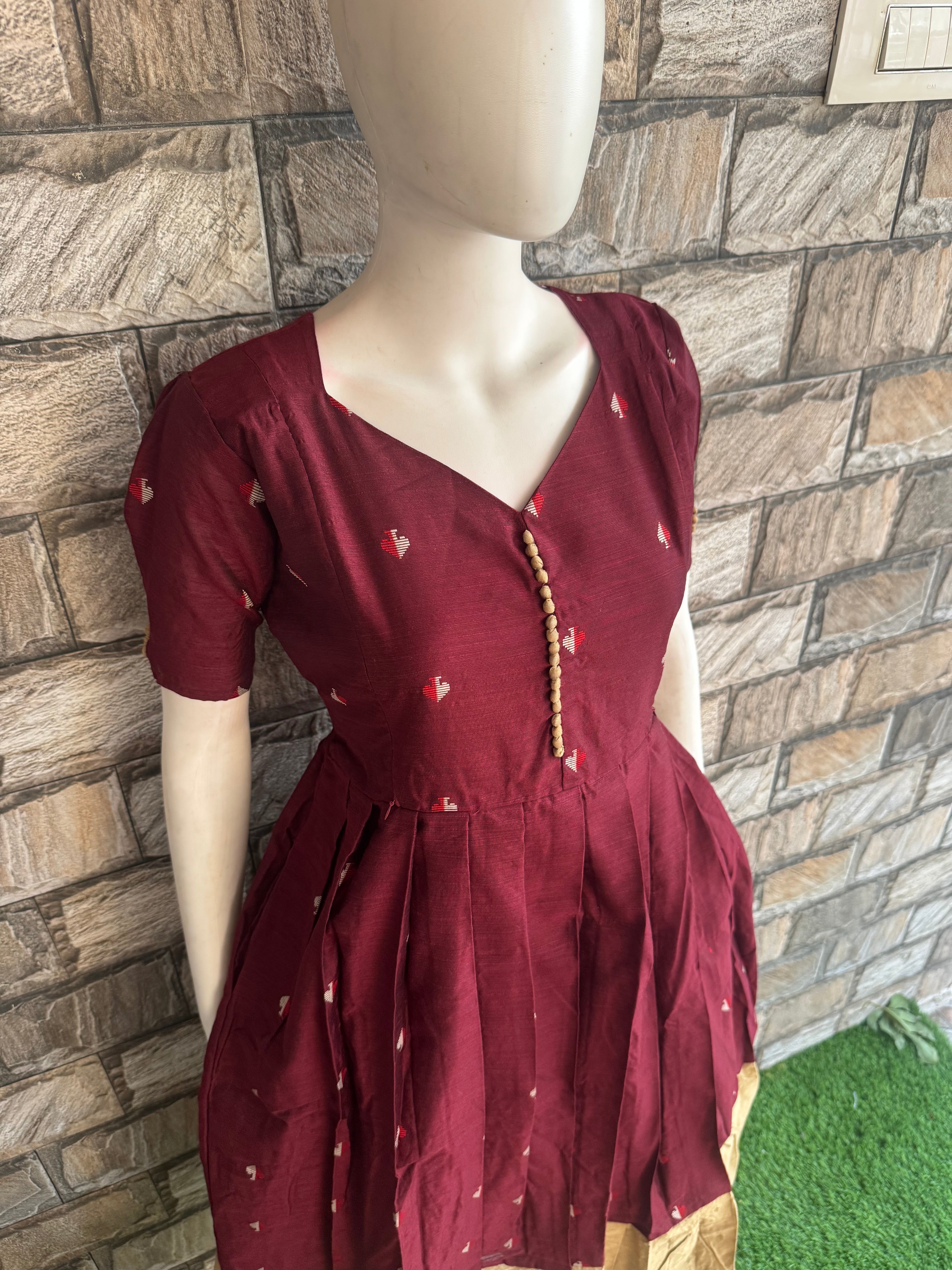 Festive wear Maternity raw silk maxi wine
