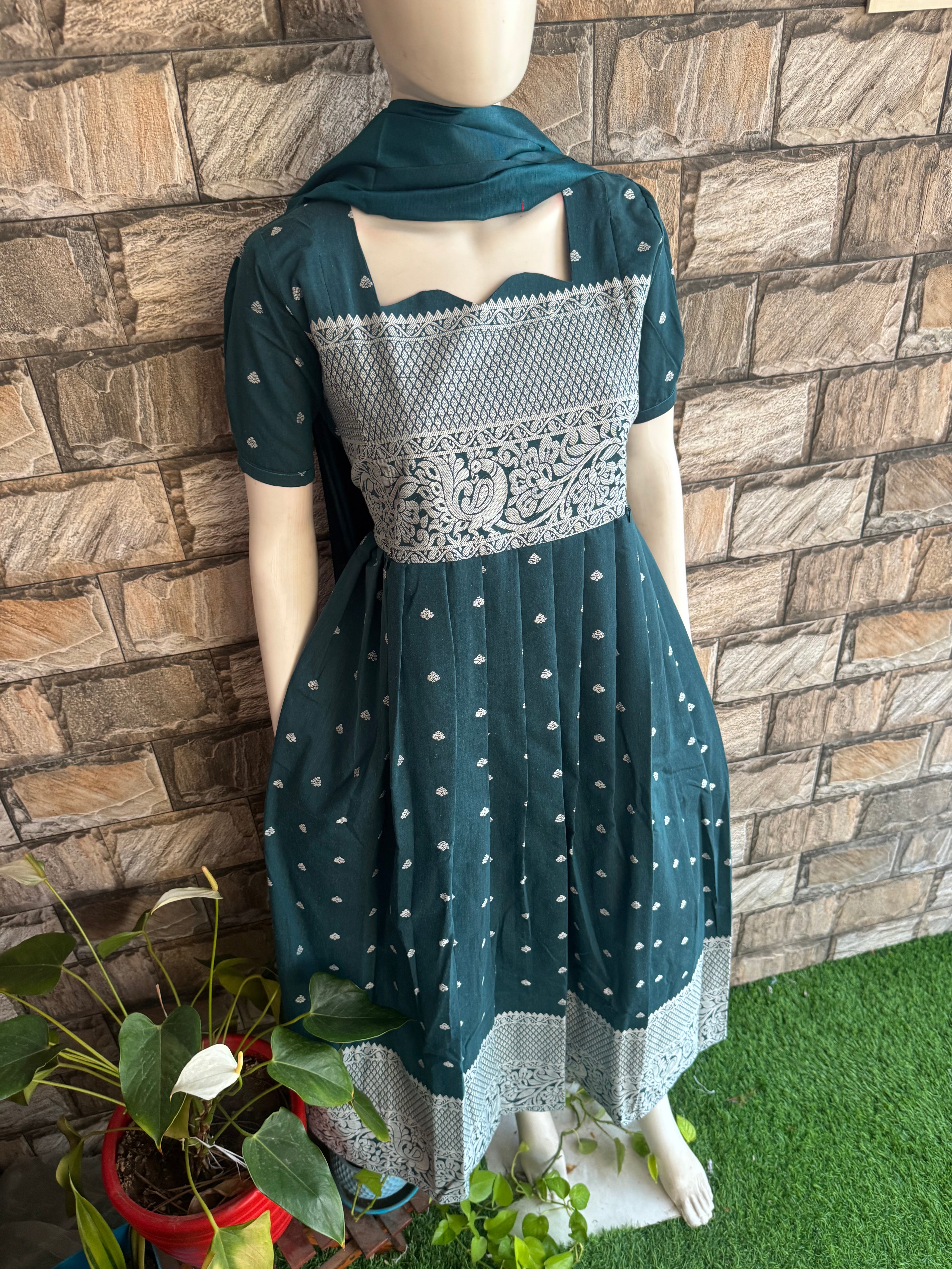 Unique  Green handloom Festive wear Maternity maxi