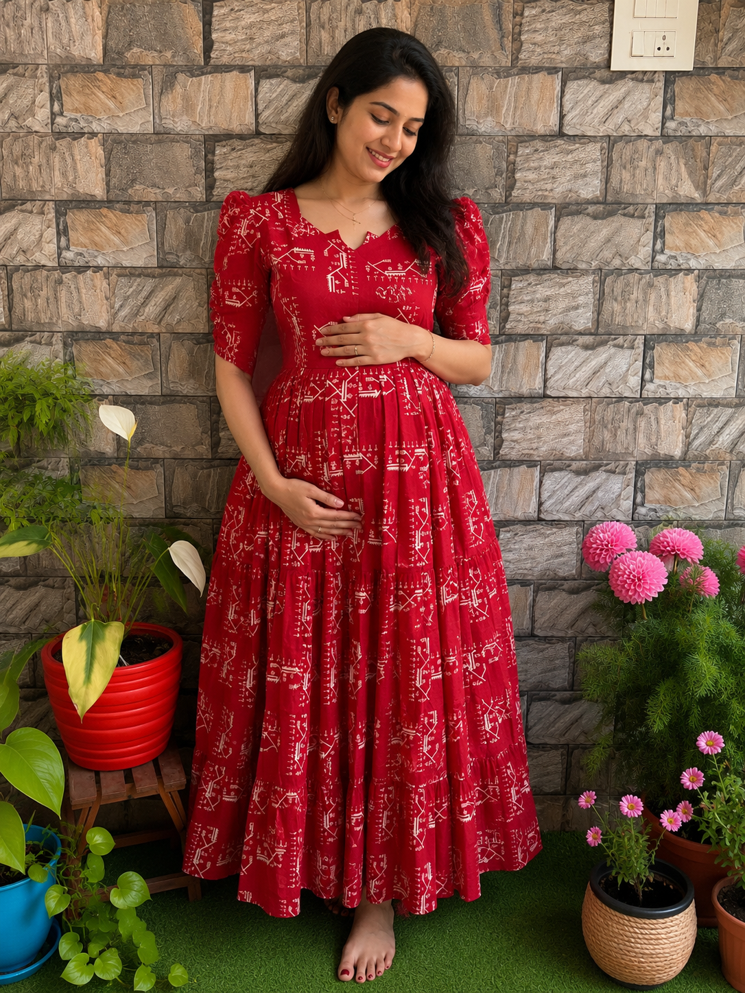 Cherry print soft cotton Maternity maxi