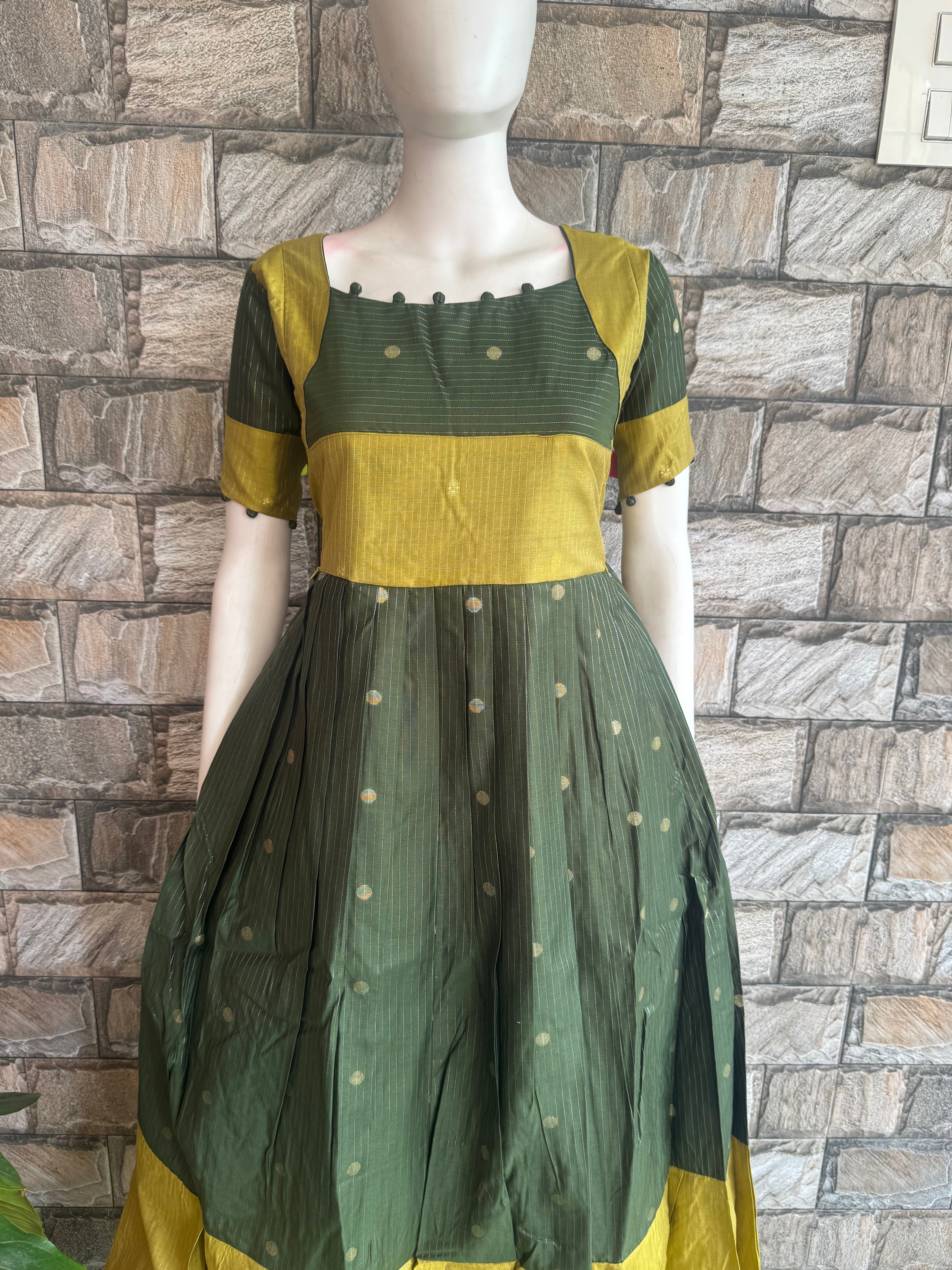Festive wear Maternity raw silk maxi Olive Green