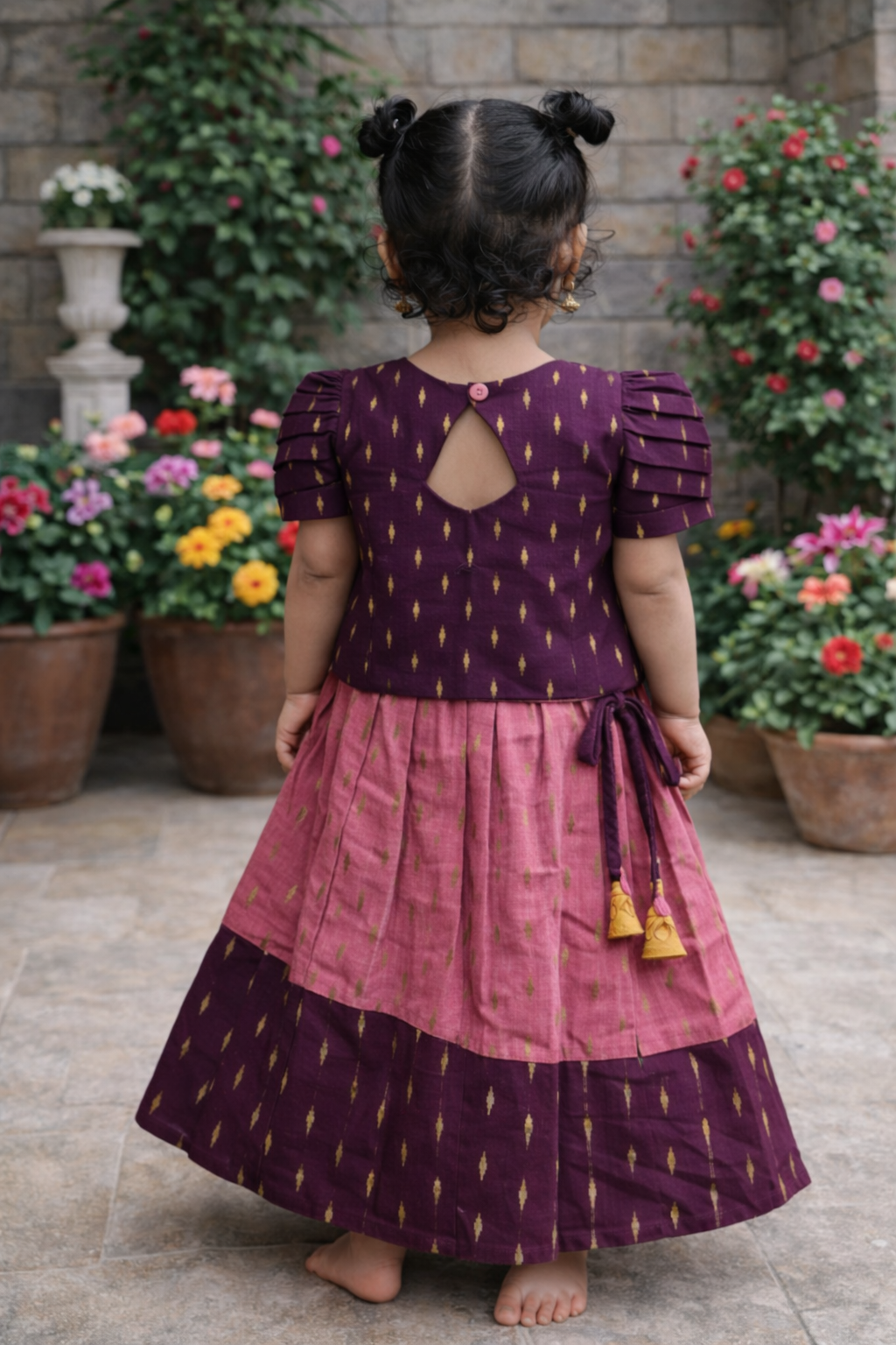 Raw silk wine Kids Skirt +Top