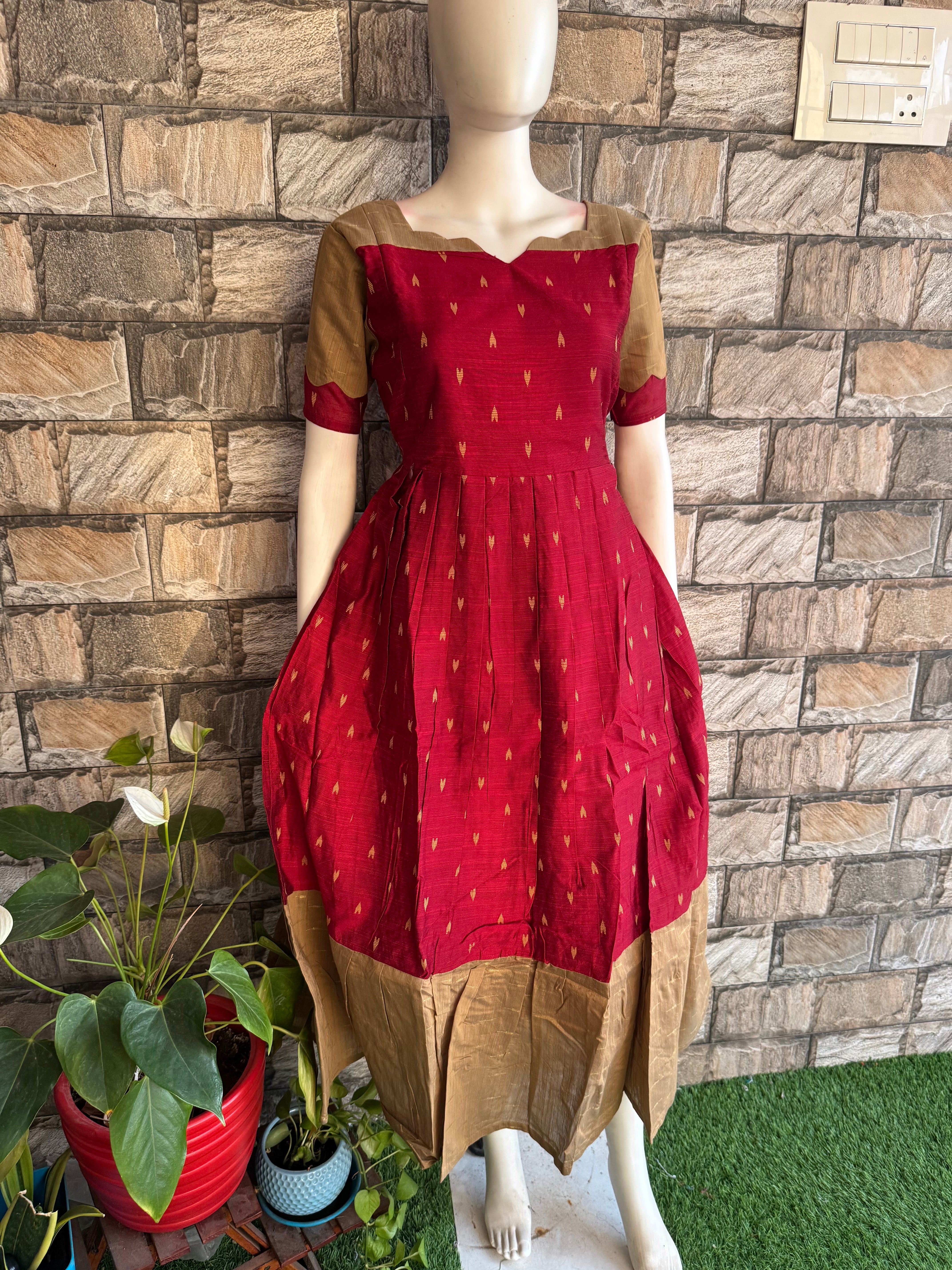 Festive wear Maternity raw silk maxi Maroon blossom