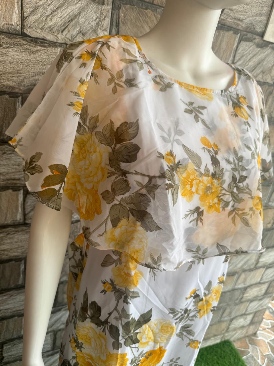 white yellow flower georgette