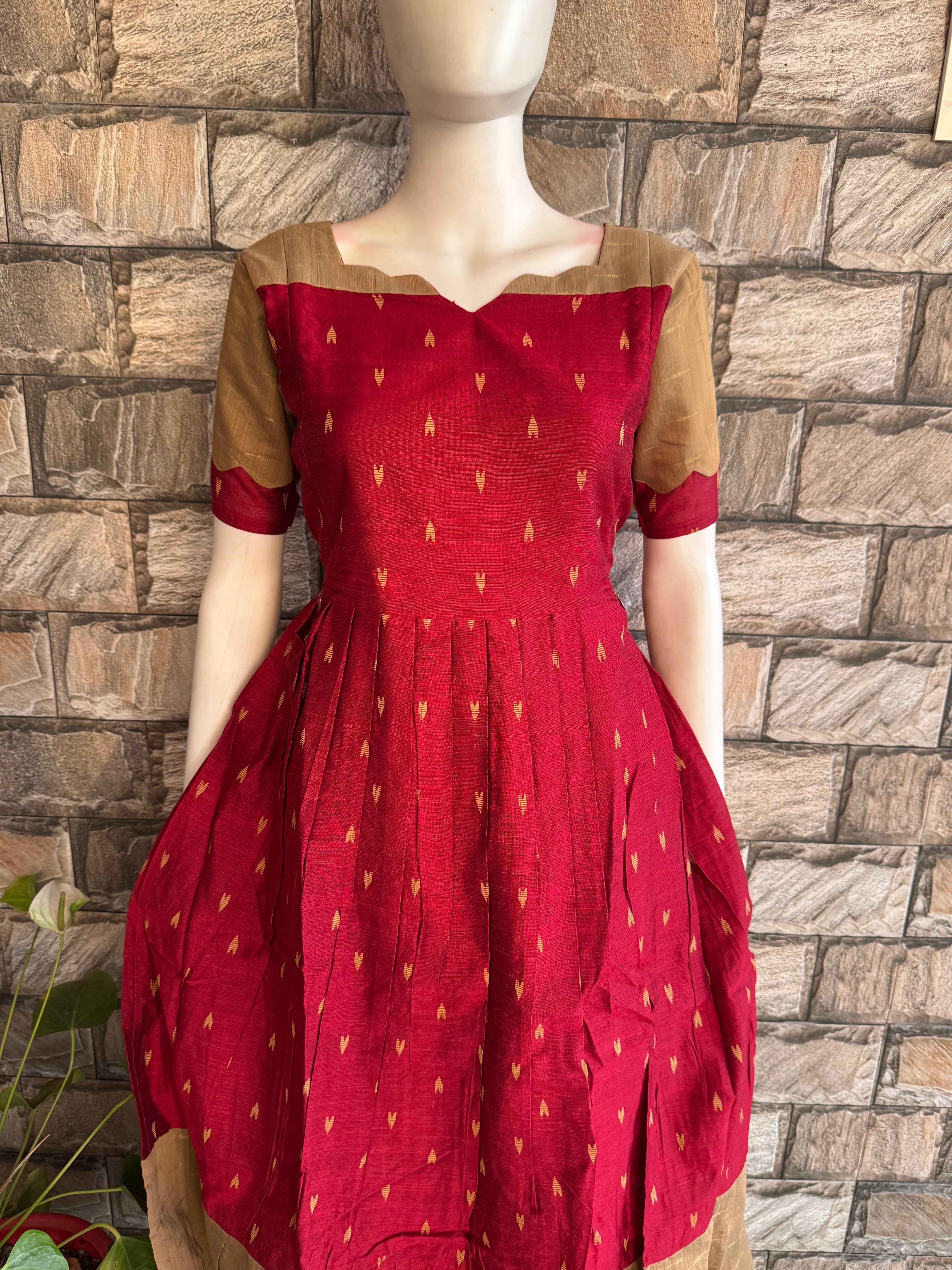 Festive wear Maternity raw silk maxi Maroon blossom