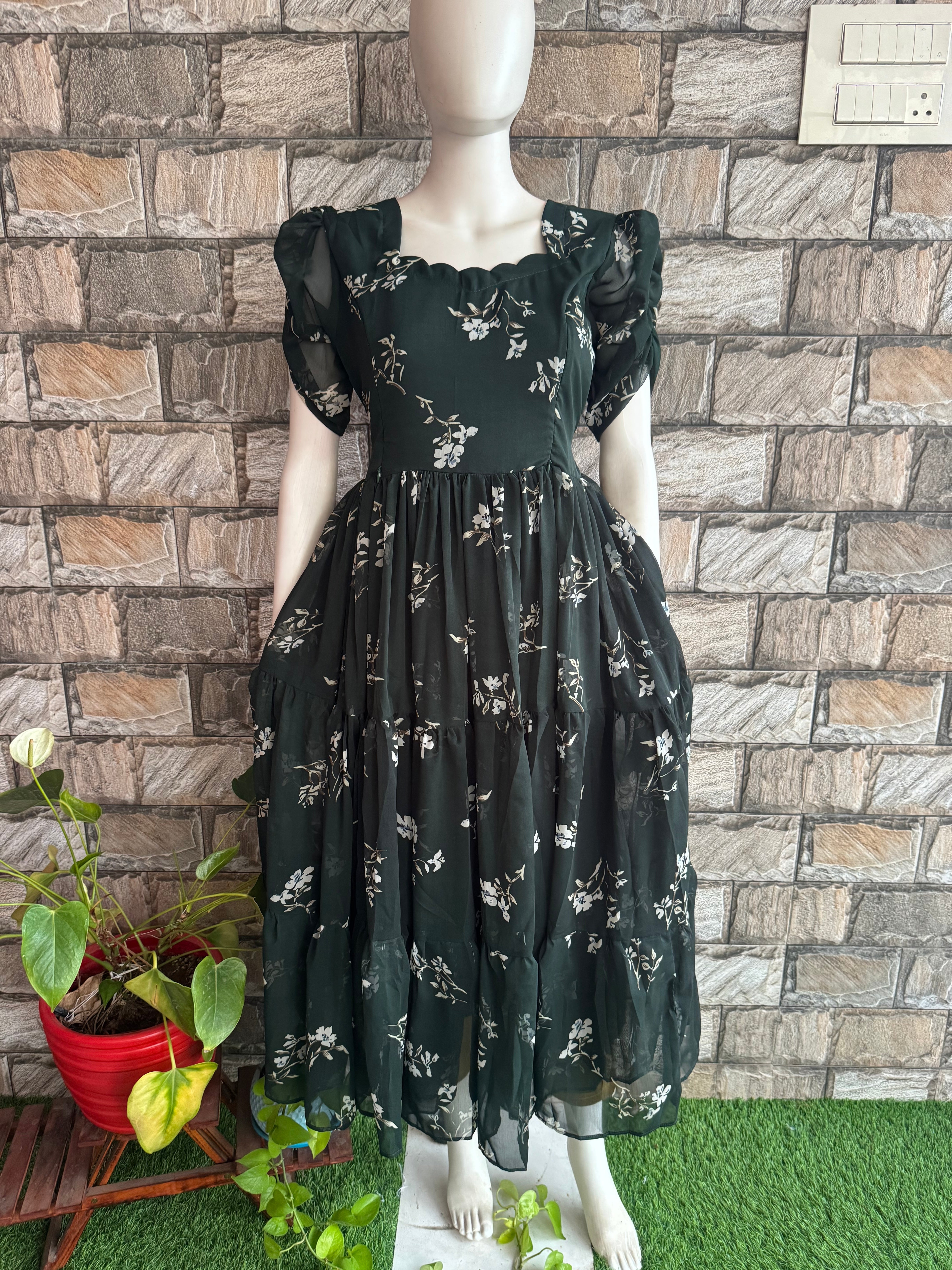 Dark Green Georgette Maternity Feeding maxi