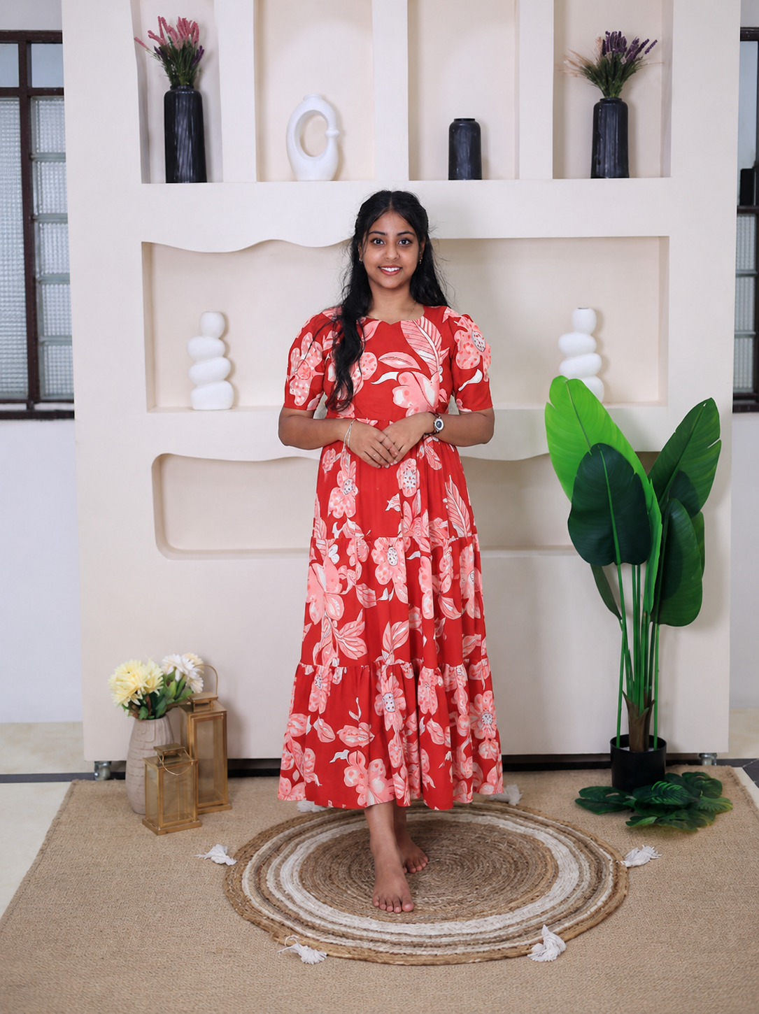 Slub cotton Maternity Feeding maxi Maroon