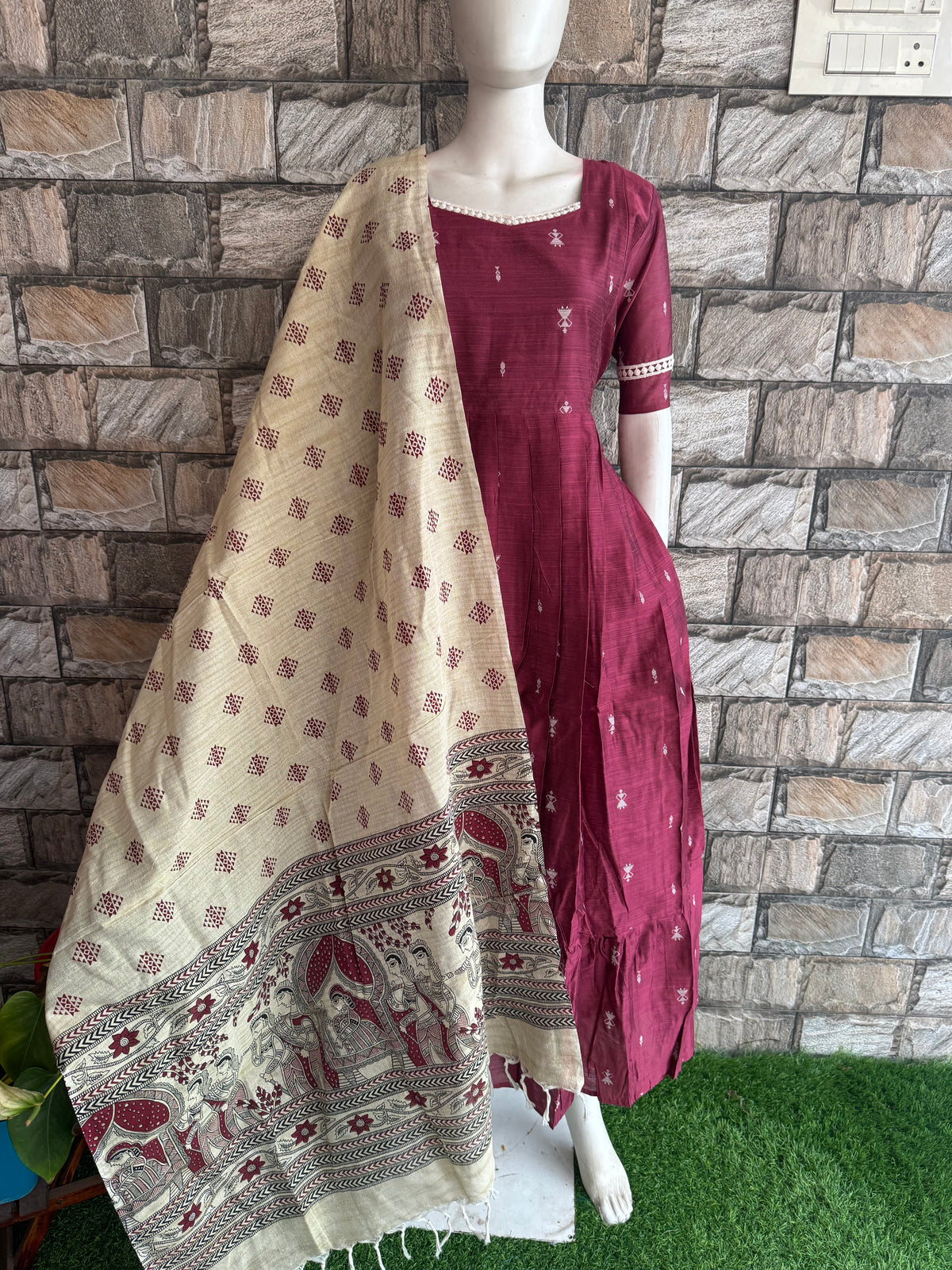 Diwali series Maternity raw silk maxi Dark onion peel- with Dupatta