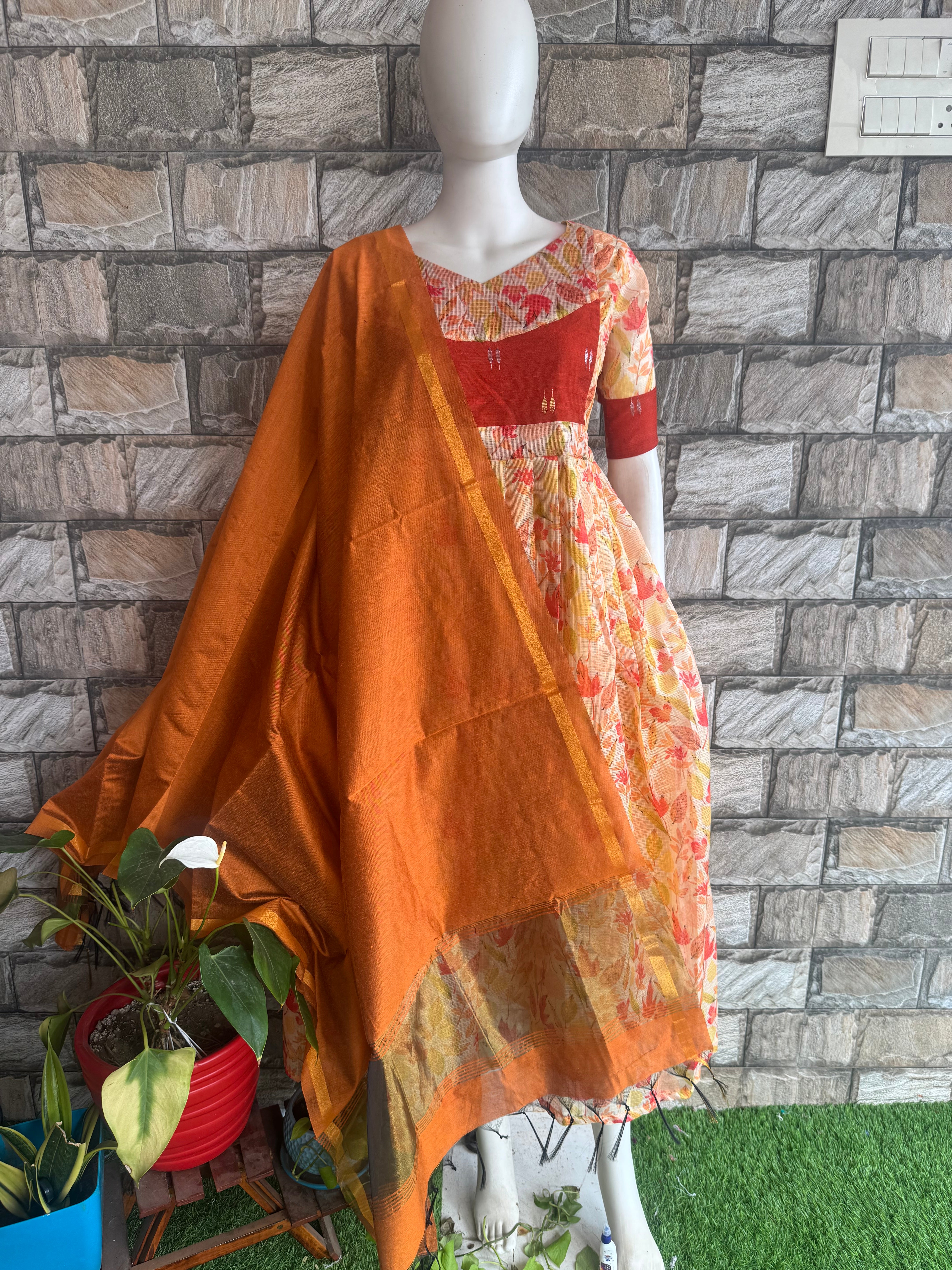 Silk cotton dupatta orange
