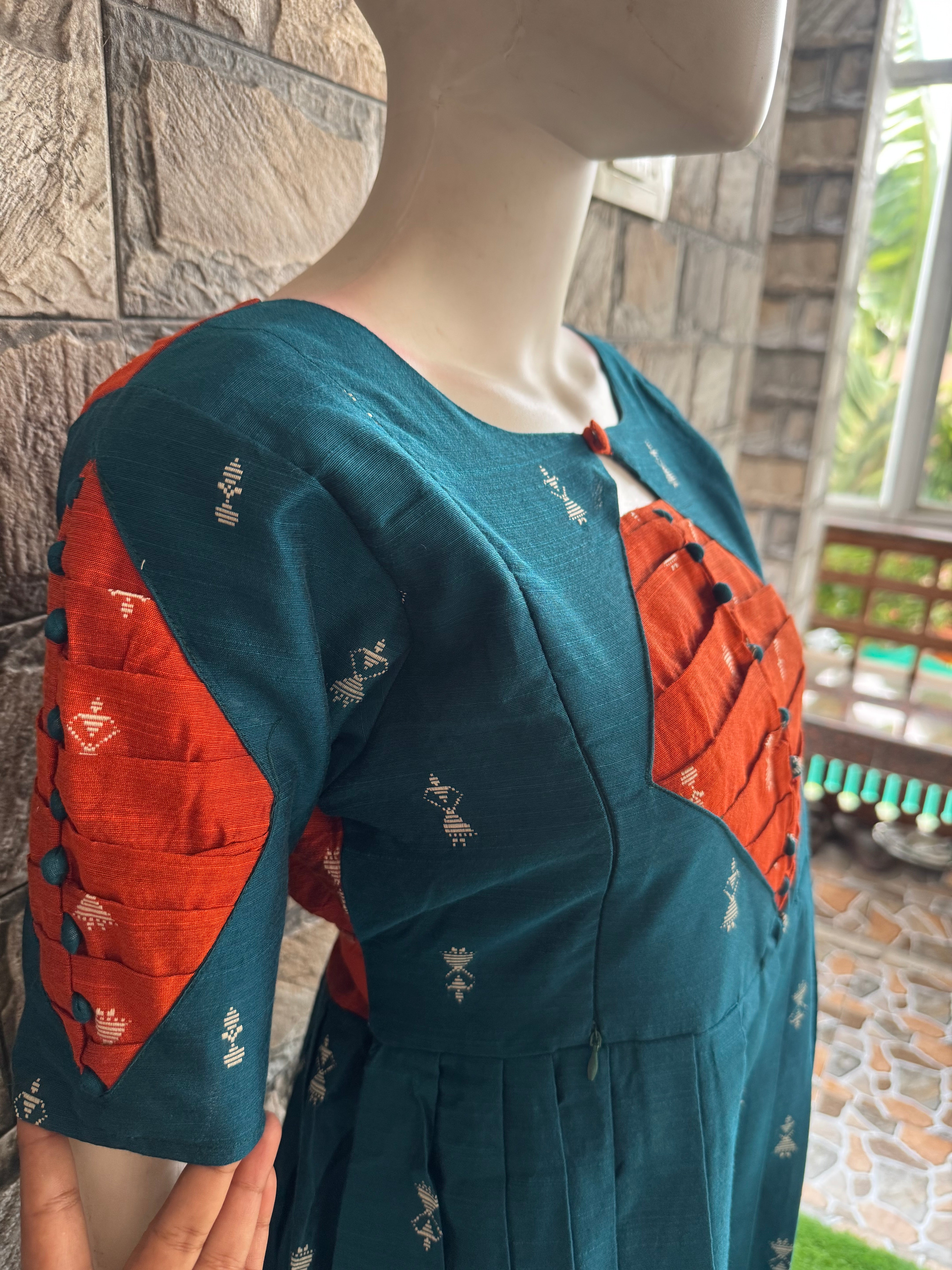 Festive wear Maternity raw silk maxi Rust orange