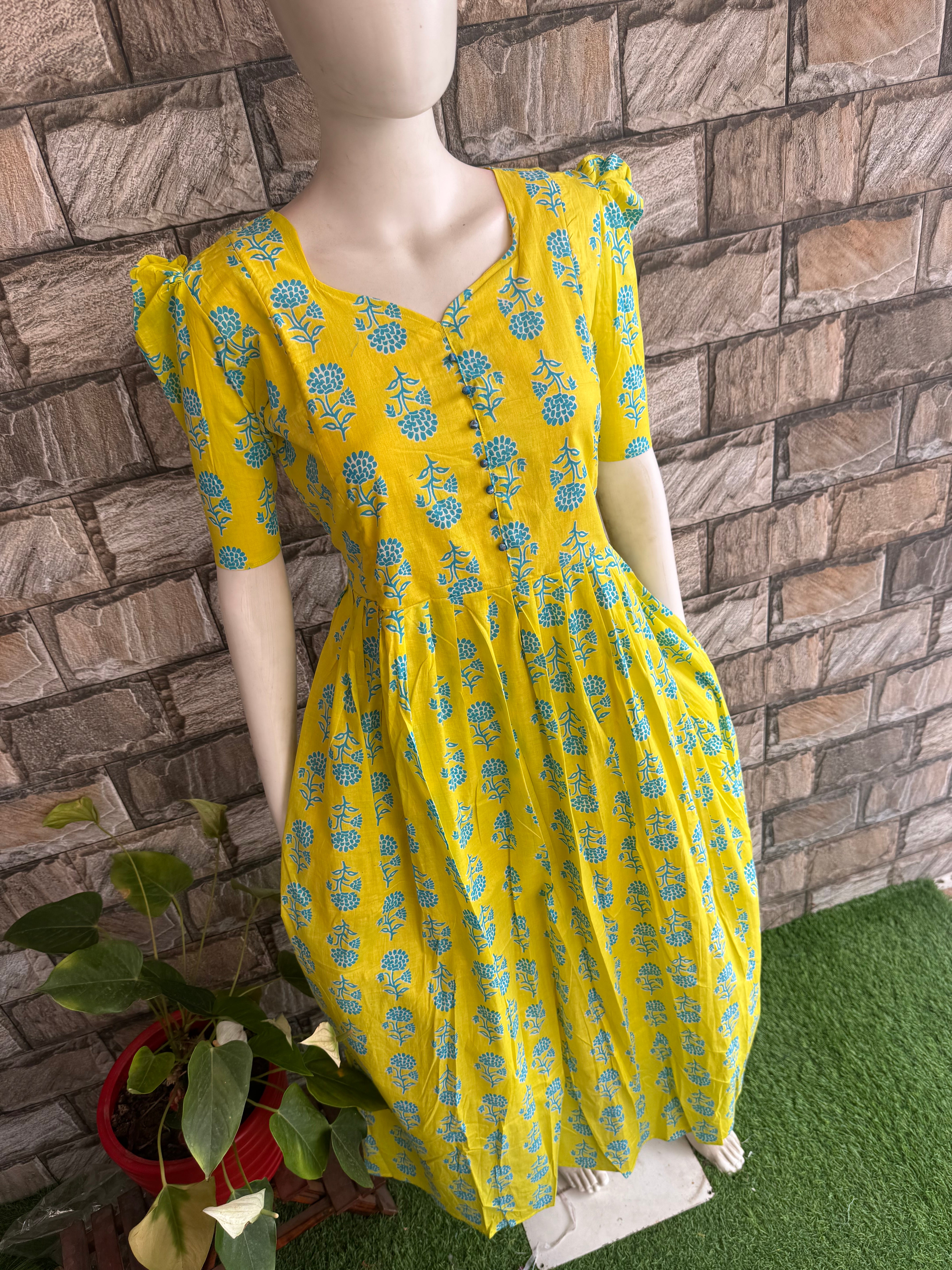 Lemon yellow cotton Maternity maxi