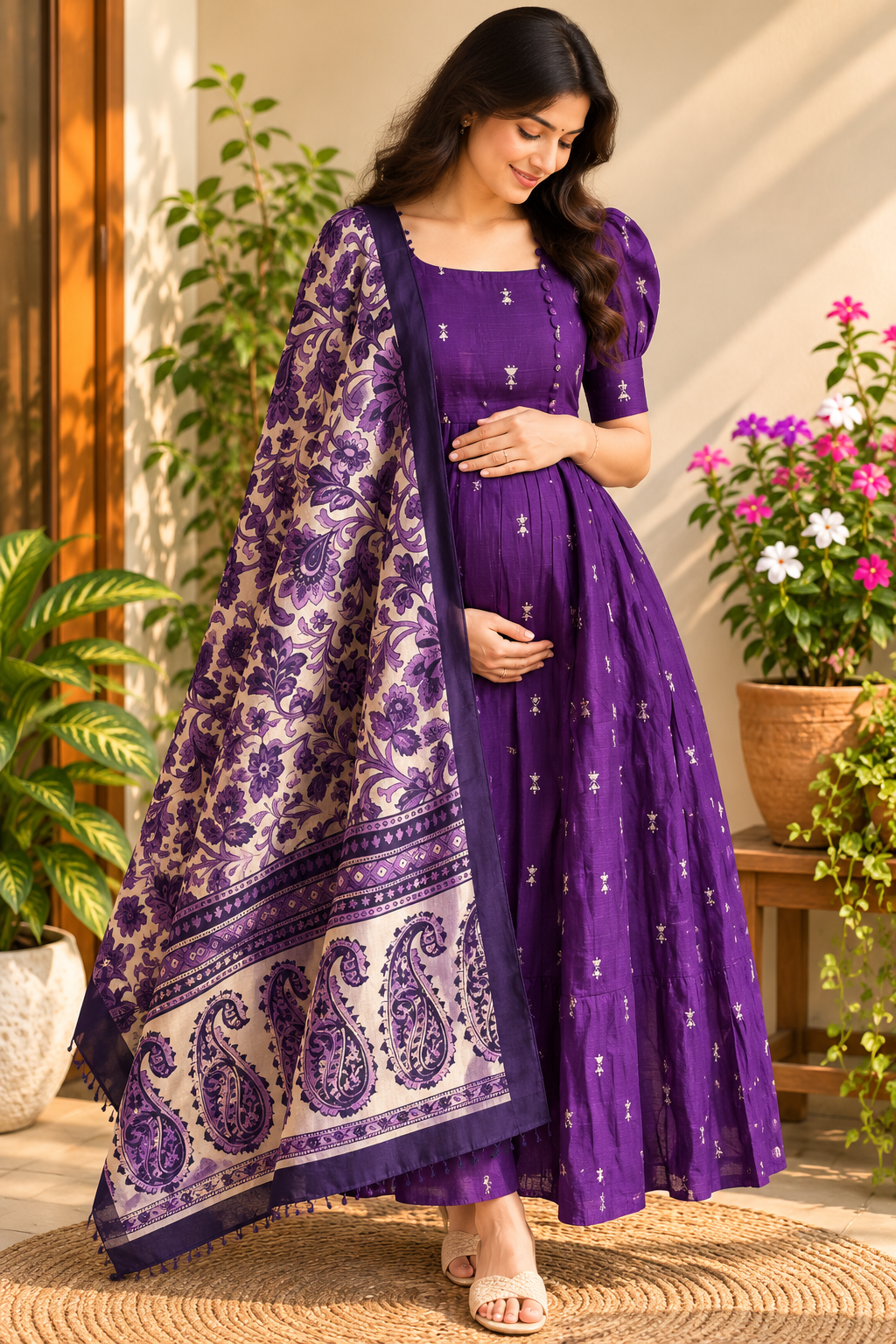 Diwali series Maternity raw silk maxi- with Dupatta