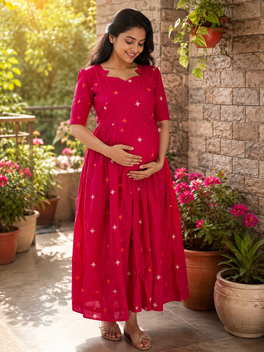 Soft cotton Maternity maxi - Candy Pink