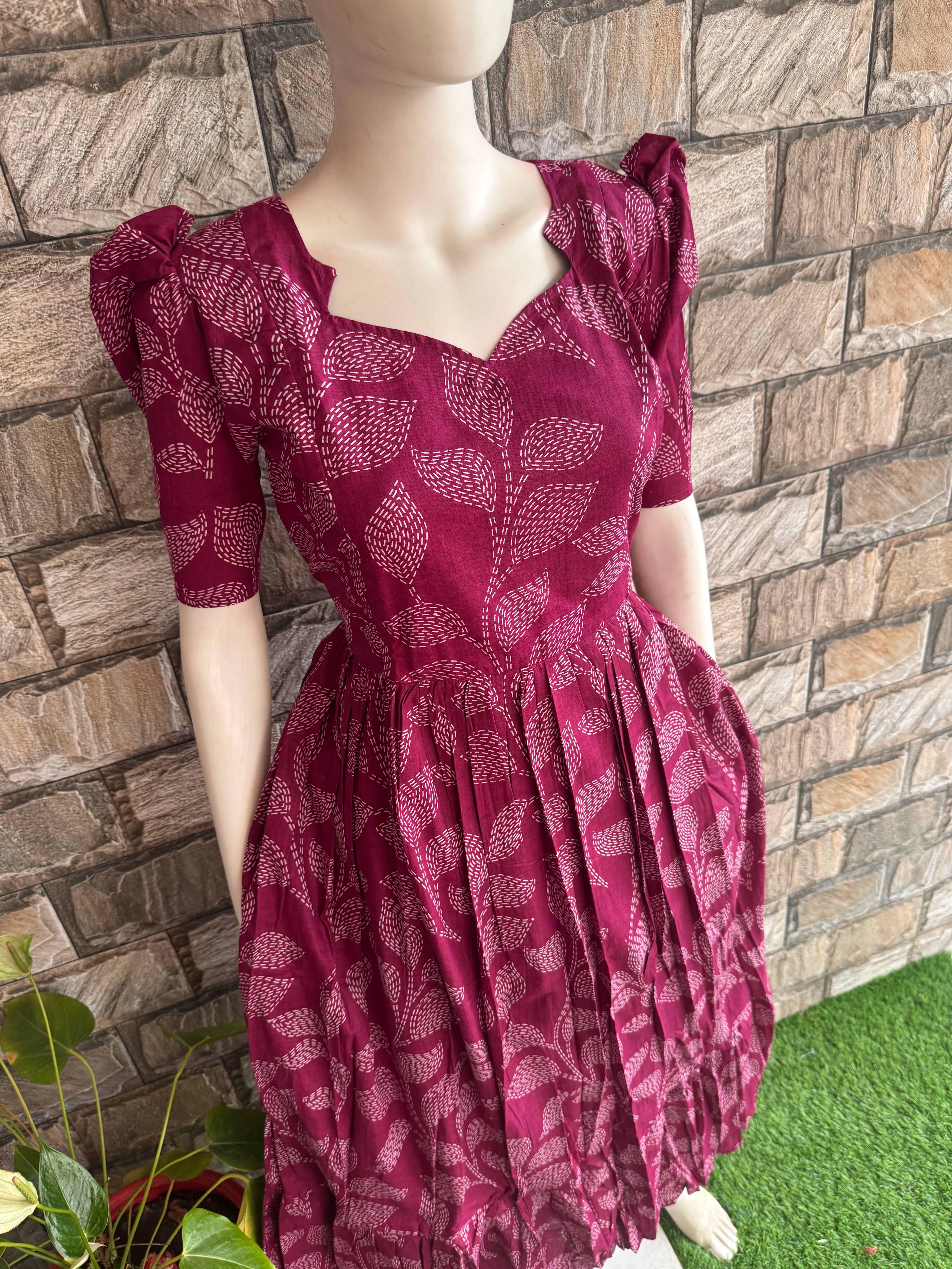Pure soft cotton Maternity maxi  - Maroon Leaf