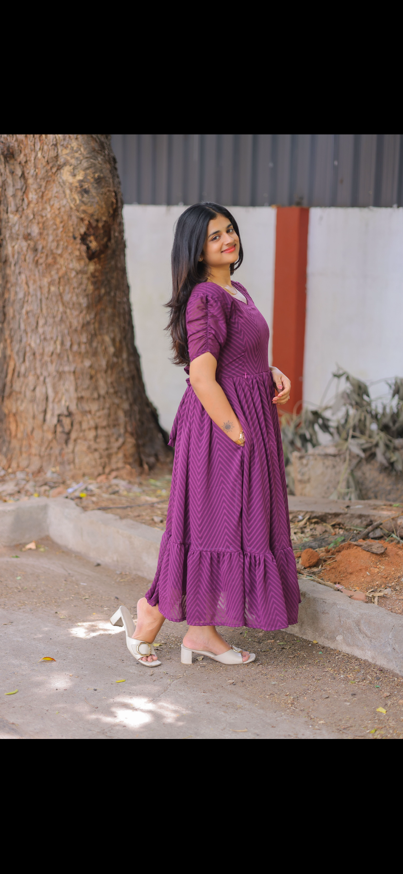 Dobby Brinjal Violet Georgette Maternity Maxi