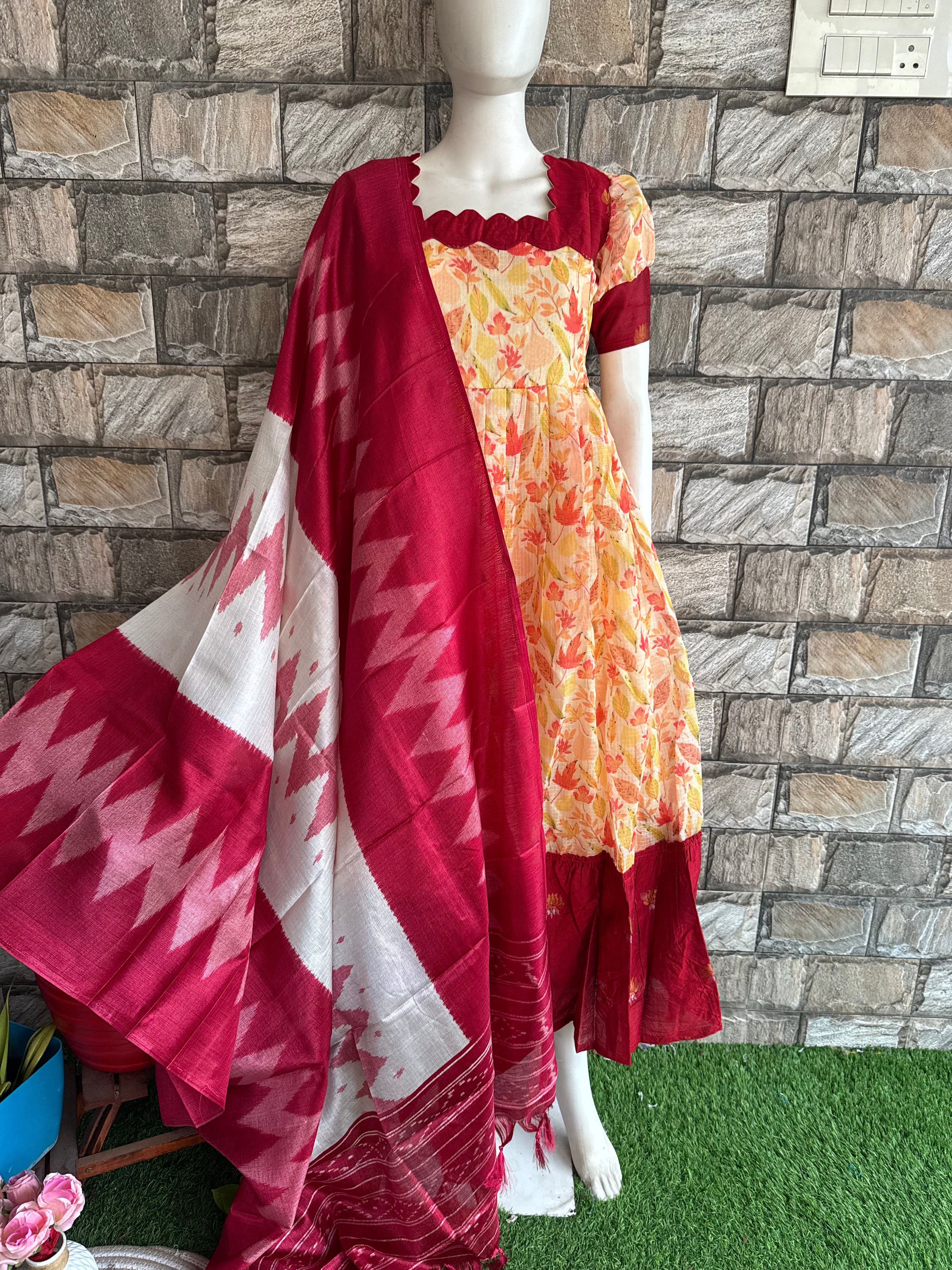 Red poly khadhi Dupatta