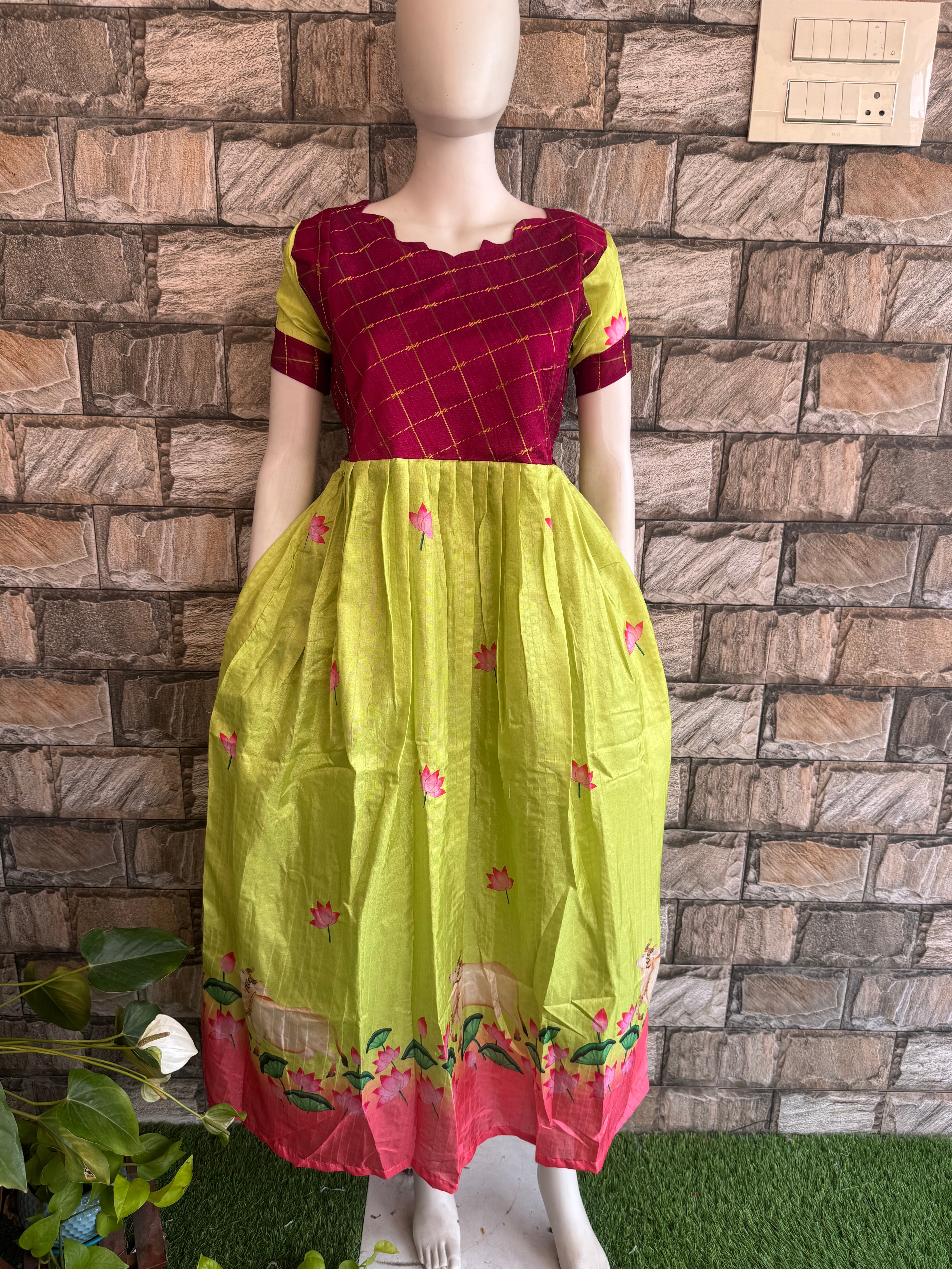 Pichwai  design Chanderi Maternity maxi