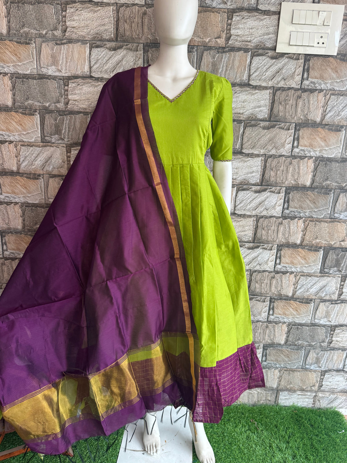 Diwali series Maternity raw silk maxi Parrot  - with Dupatta PRE ORDER 4 business days