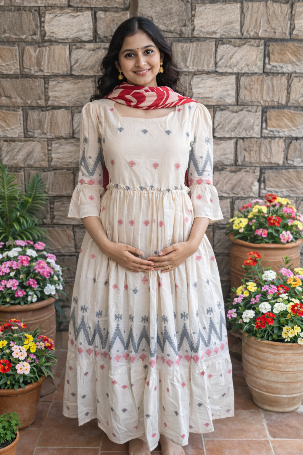 Milky white Handloom cotton Maternity maxi