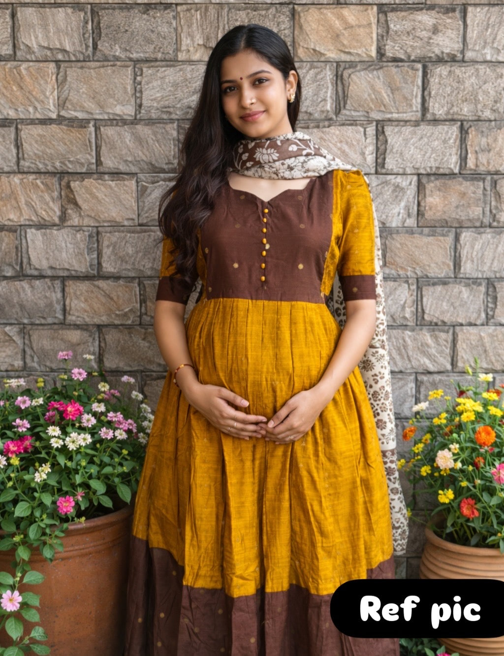 Brown Raw silk Maternity Maxi