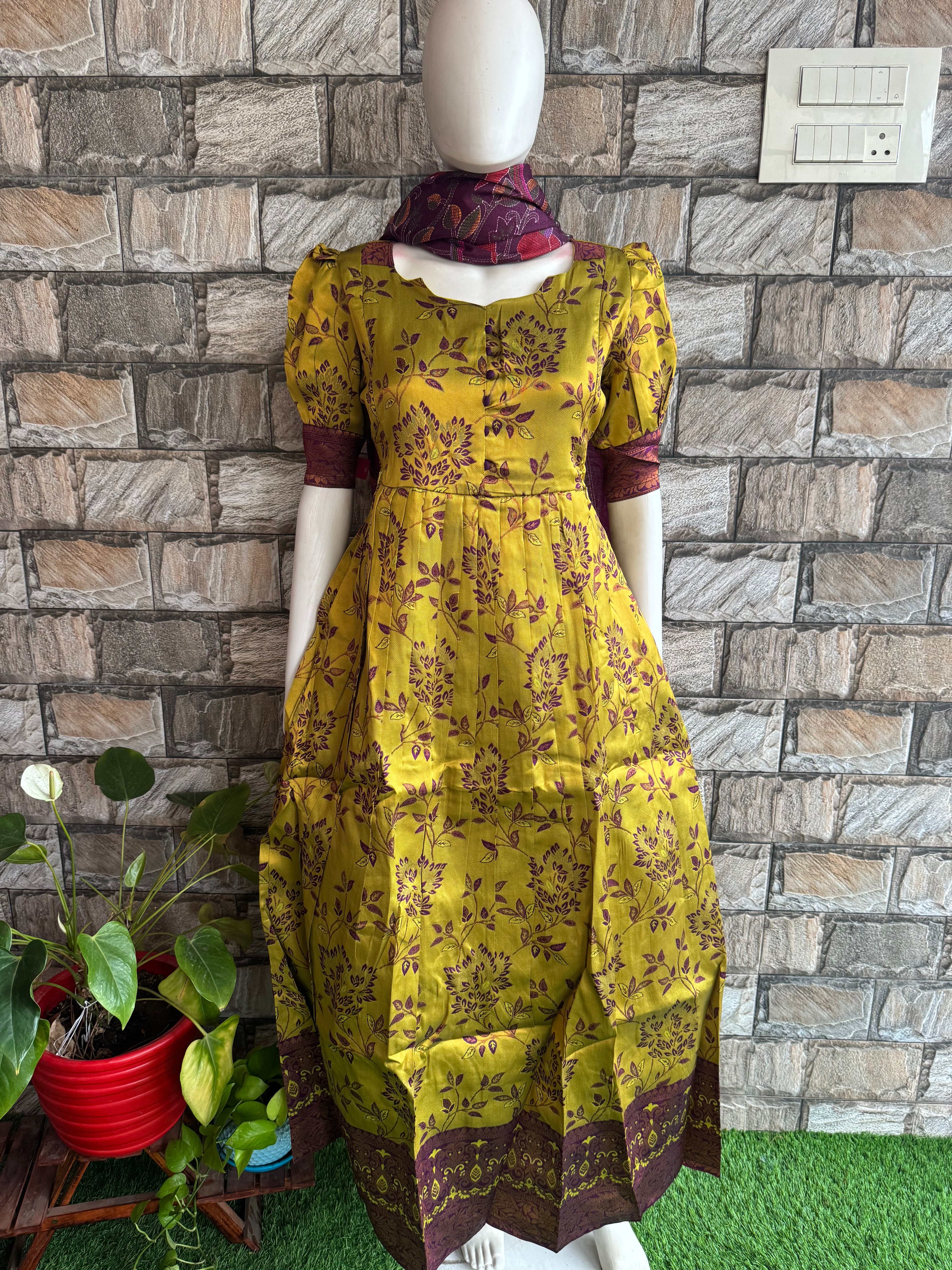 Festive wear Maternity Banarasi silk maxi Florescent