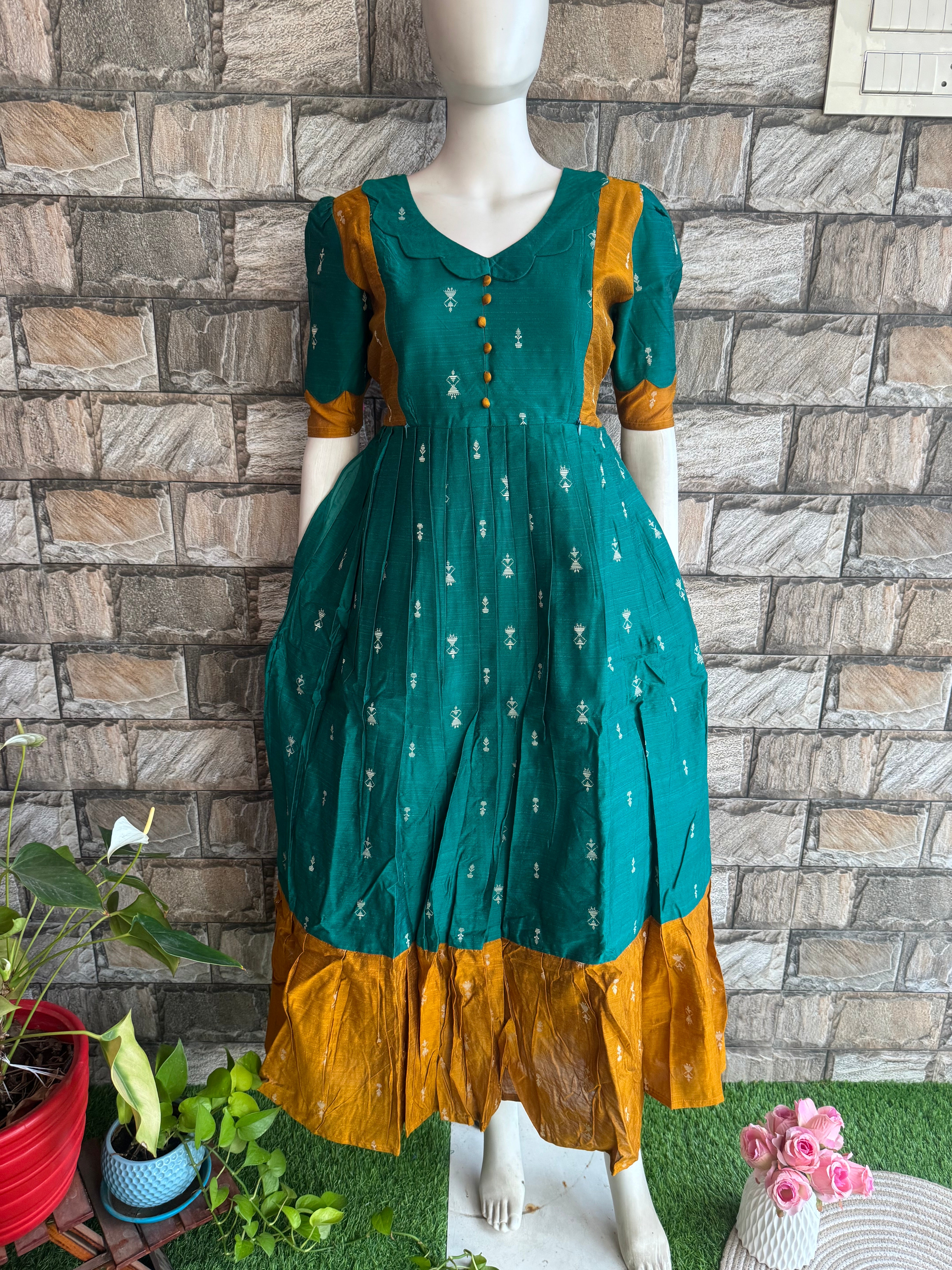Festive wear Maternity raw silk maxi Rama Green
