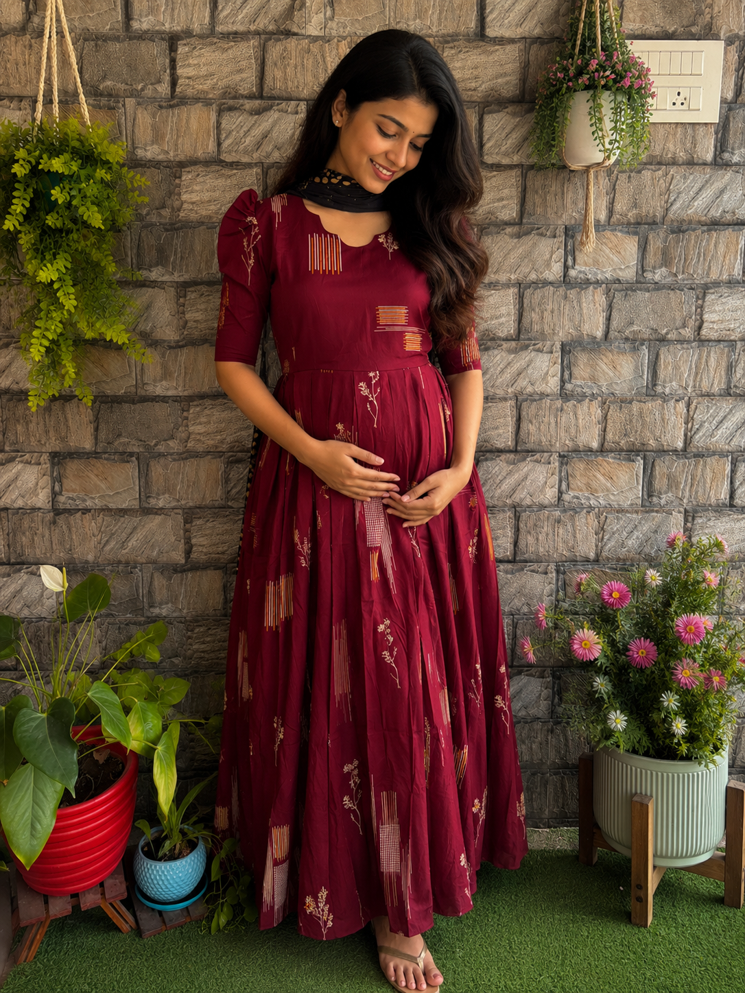 Maroon blish soft cotton Maternity maxi