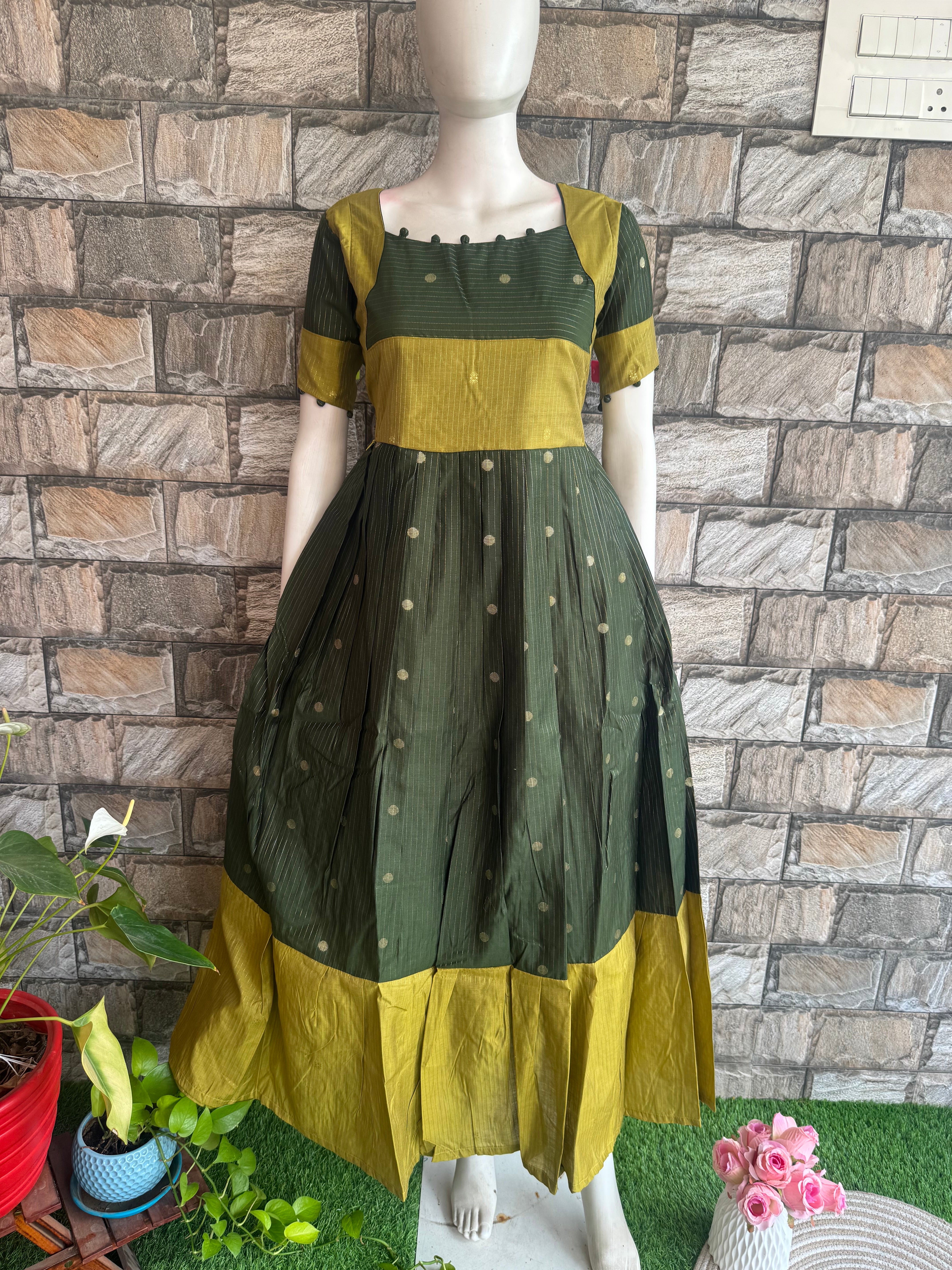 Festive wear Maternity raw silk maxi Olive Green
