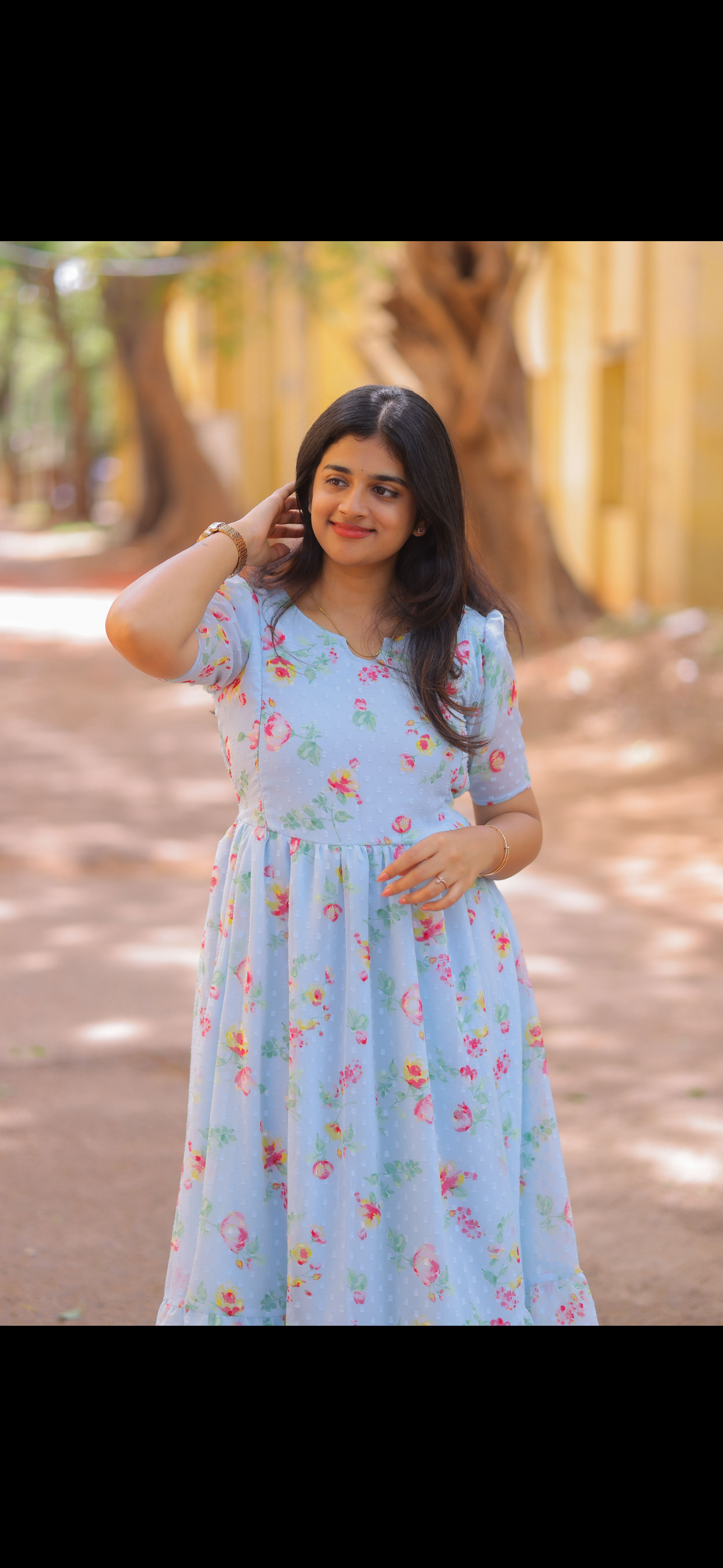Dobby Butta Georgette Maternity Maxi - Ice Blue