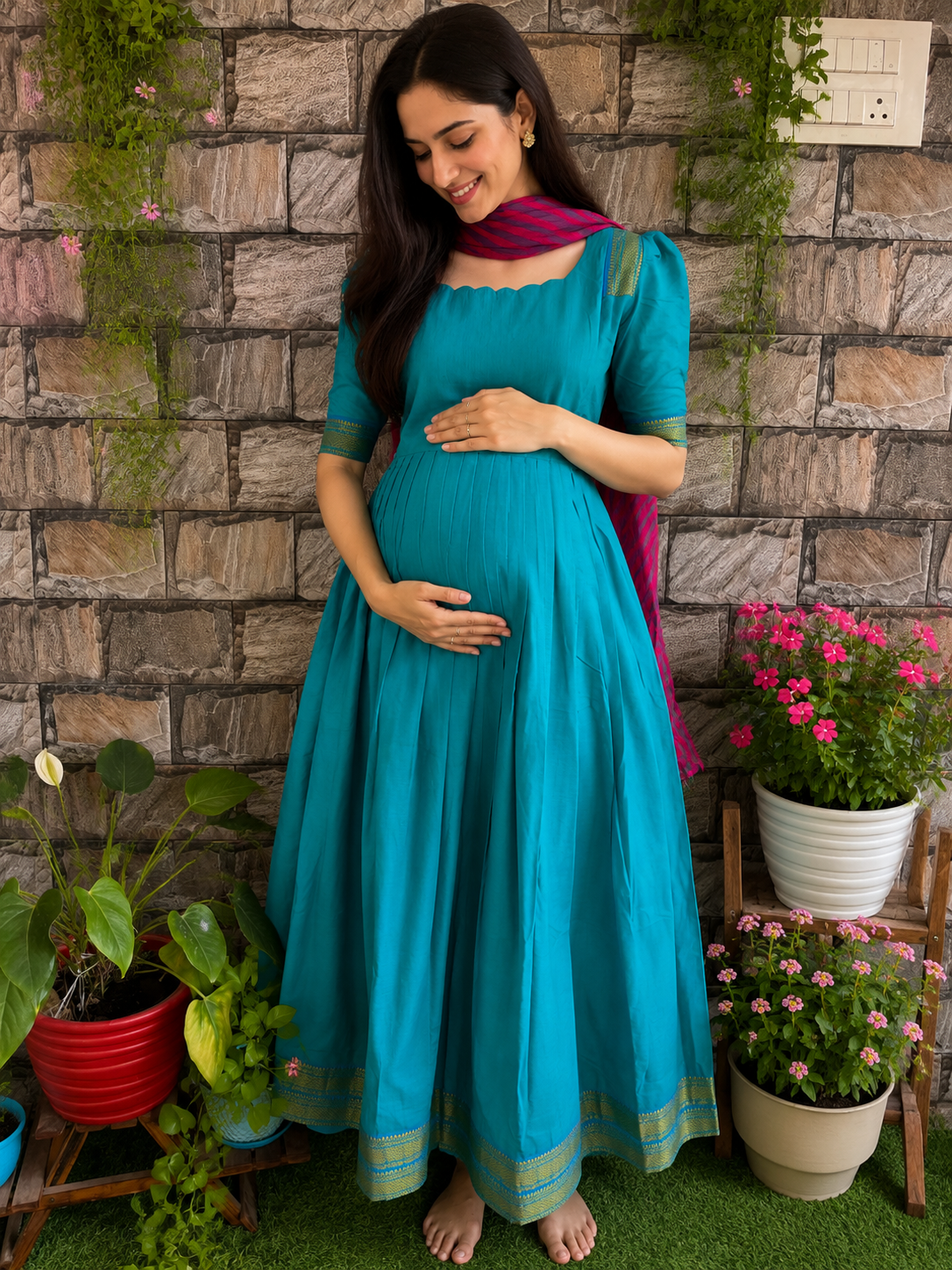 Maternity maxi Handloom cotton Best price Sky blue