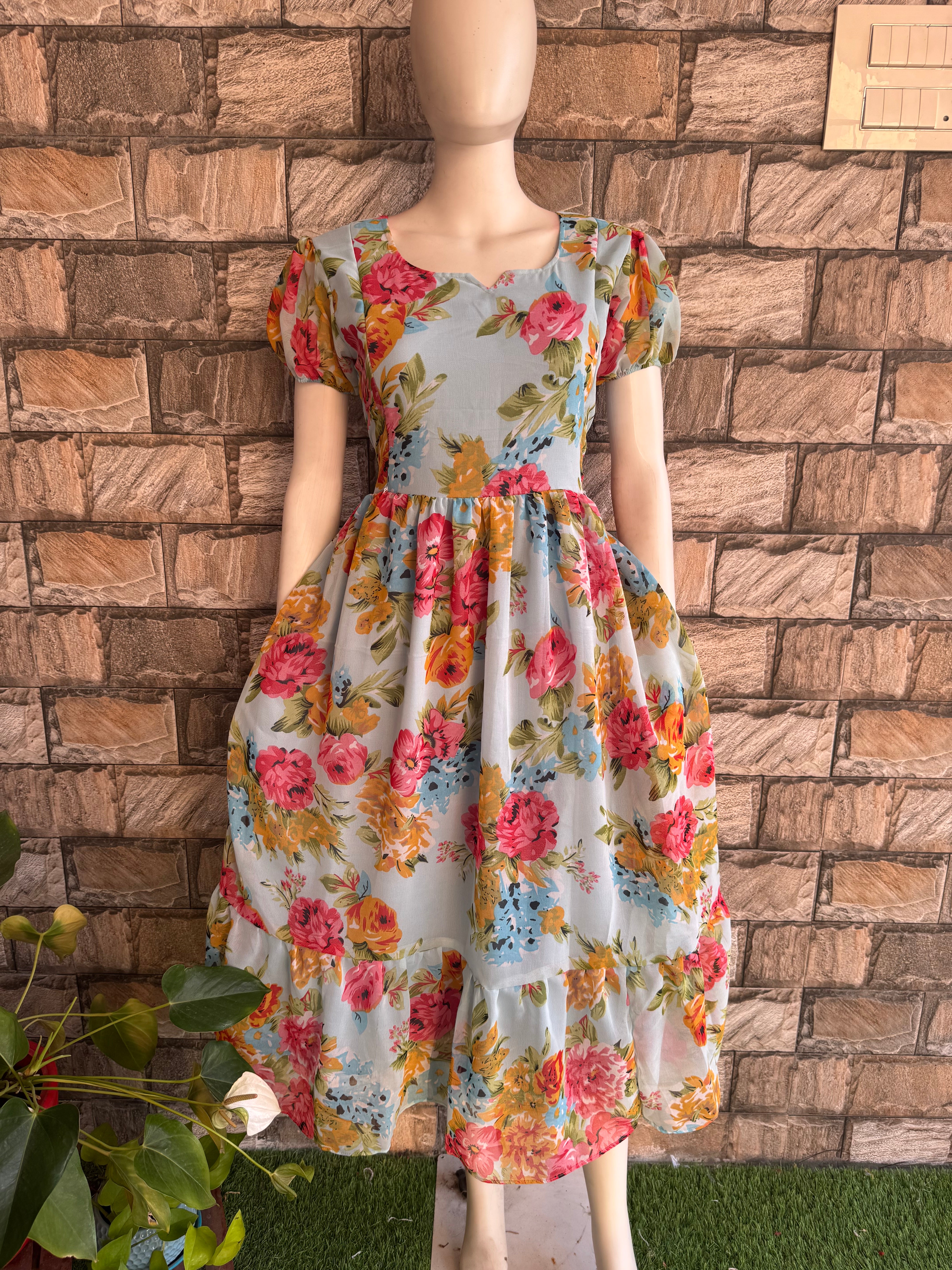 Ice Blue Georgette maternity maxi