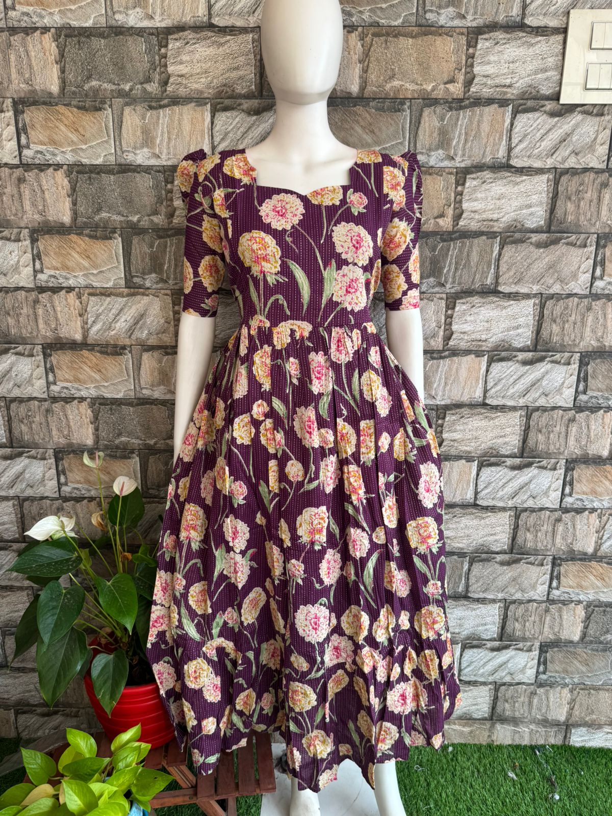 wine flower kanta cotton