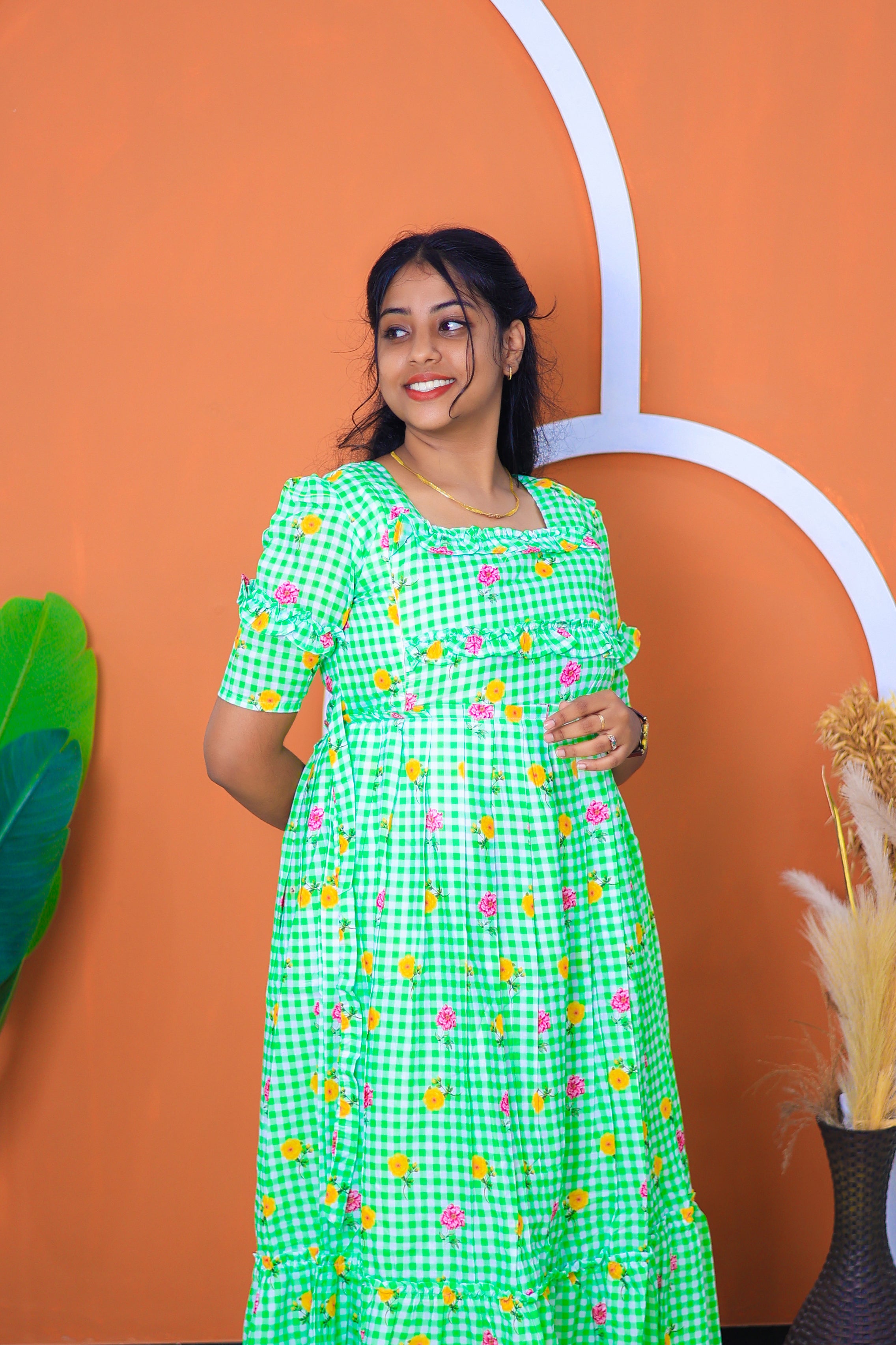 Mul chanderi cotton Maternity Feeding maxi - Parrot