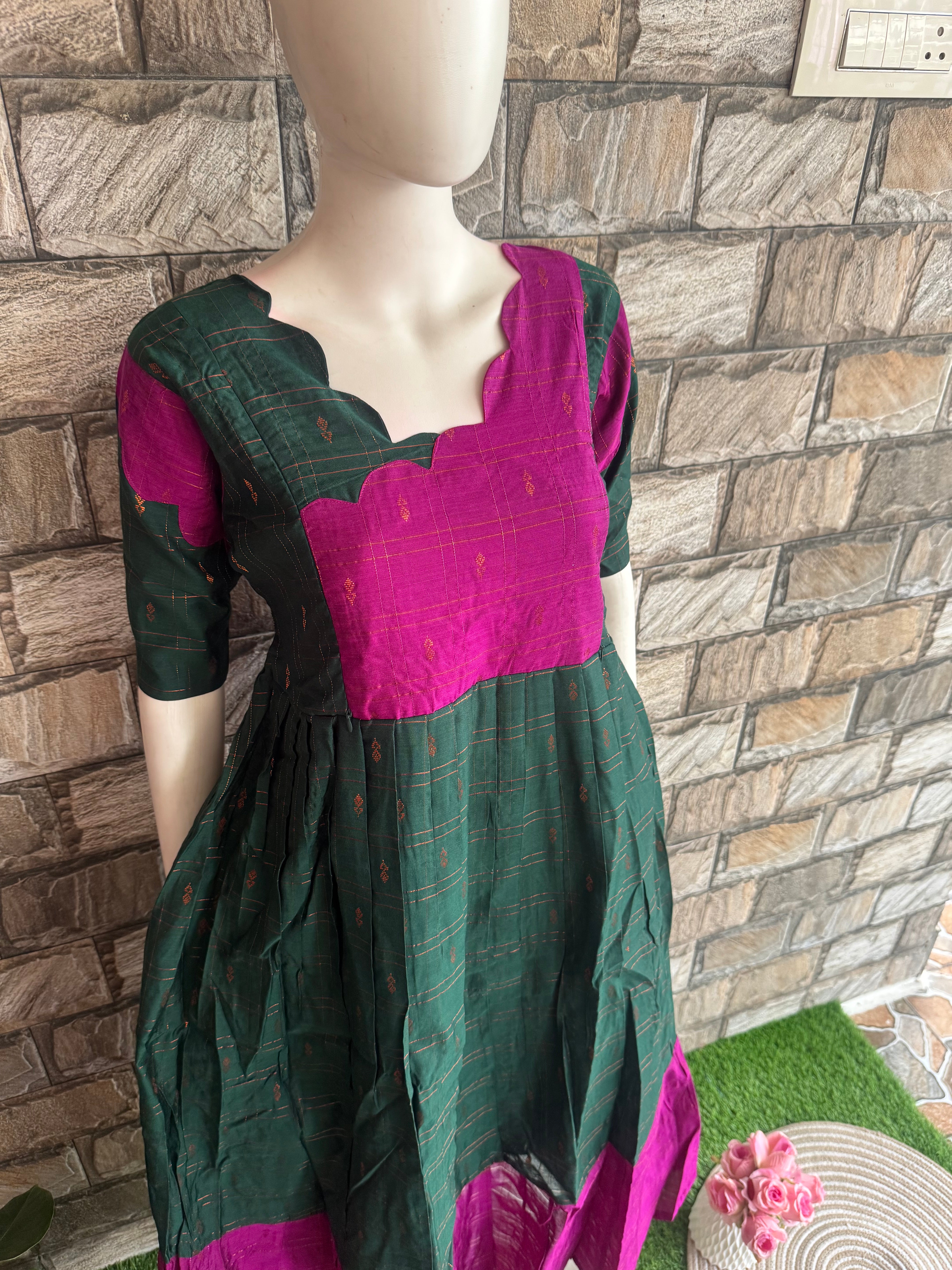 Festive wear Maternity raw silk maxi Bottle green